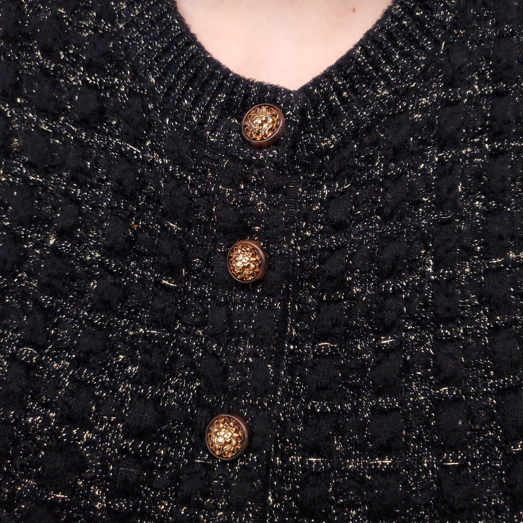 CHANEL METALLIC TWEED SWEATER DRESS - SIZE 38