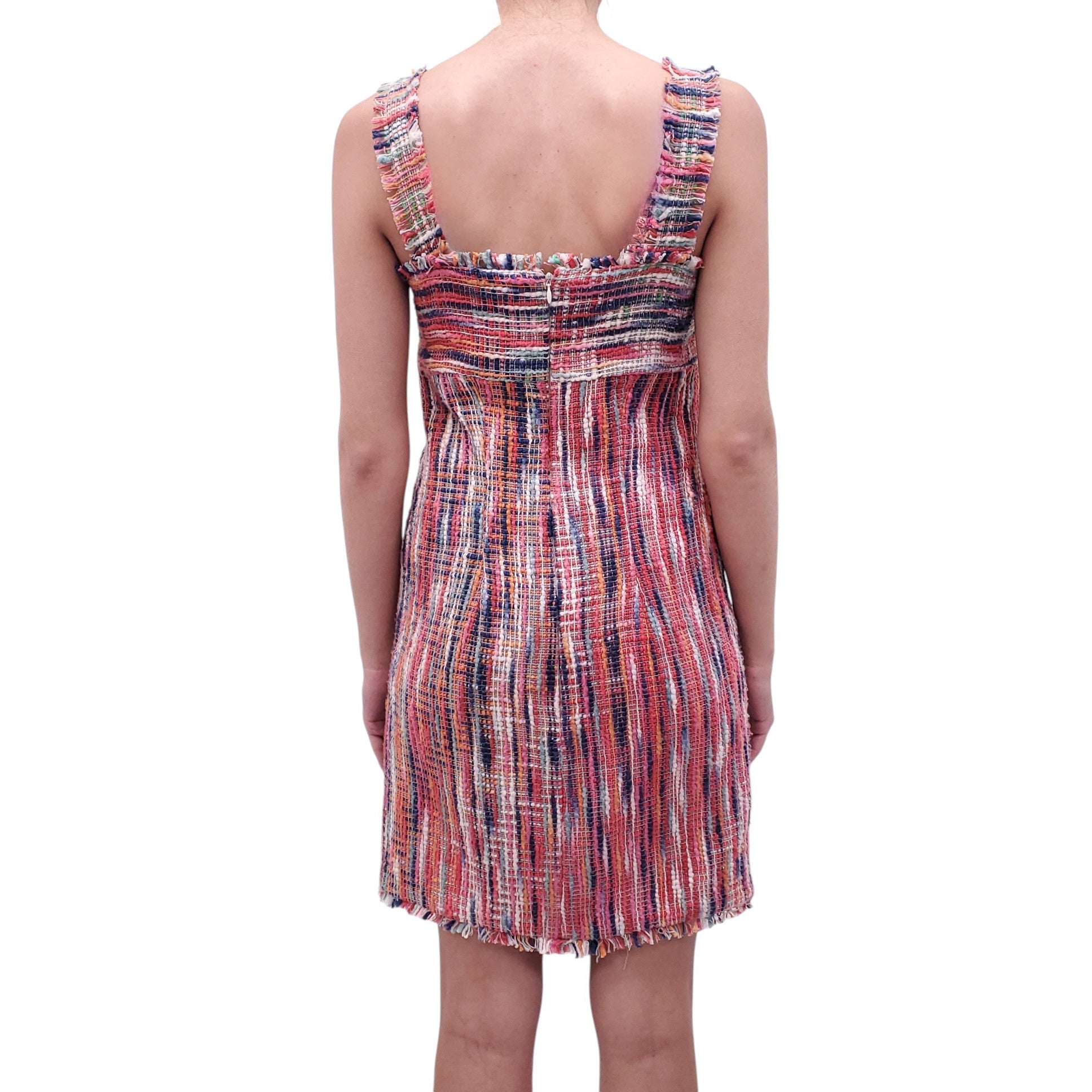 CHANEL MULTICOLOURED TWEED MINI DRESS - SIZE 40