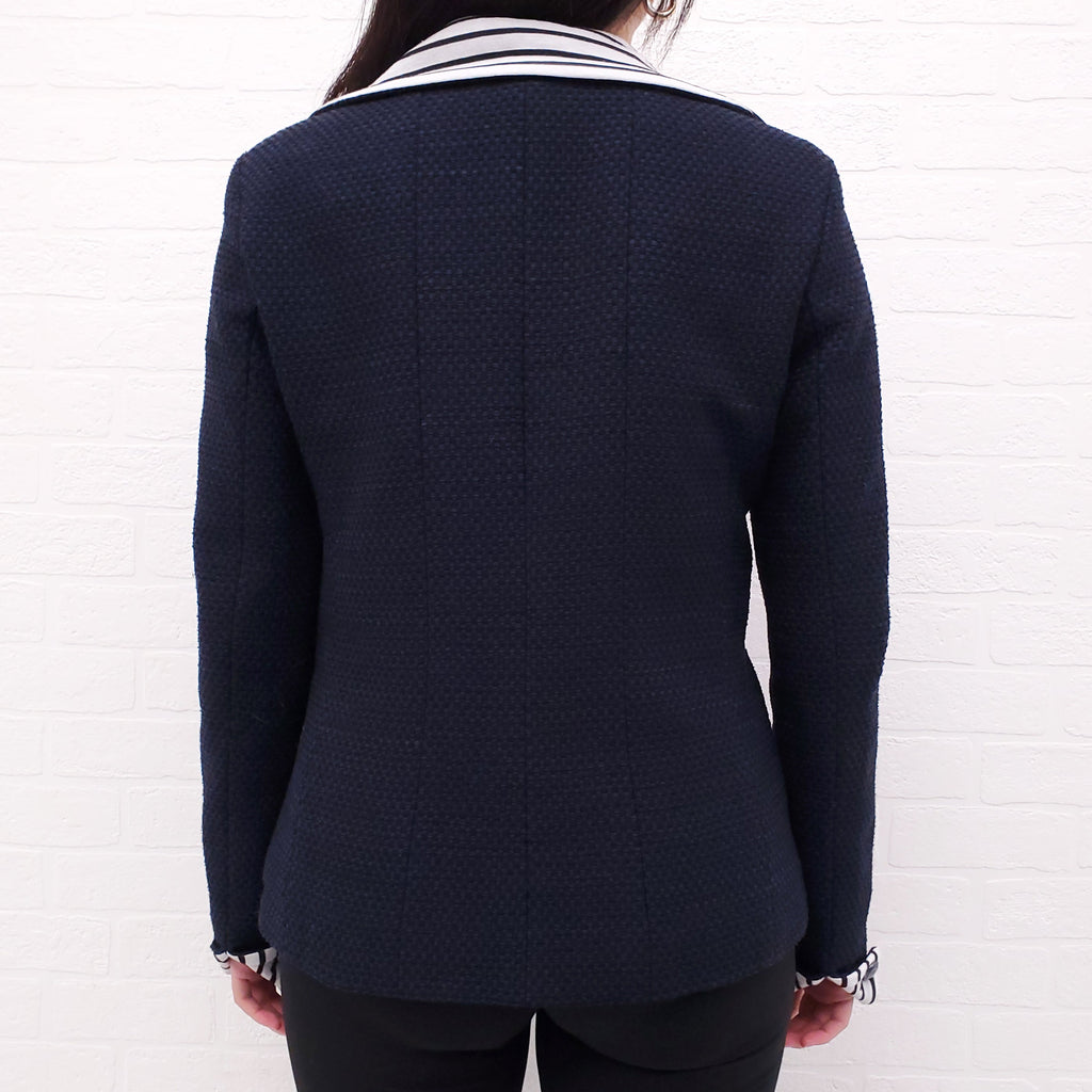 CHANEL NAVY NAUTICAL TWEED BLAZER WITH LOGO BUTTONS - SIZE 40
