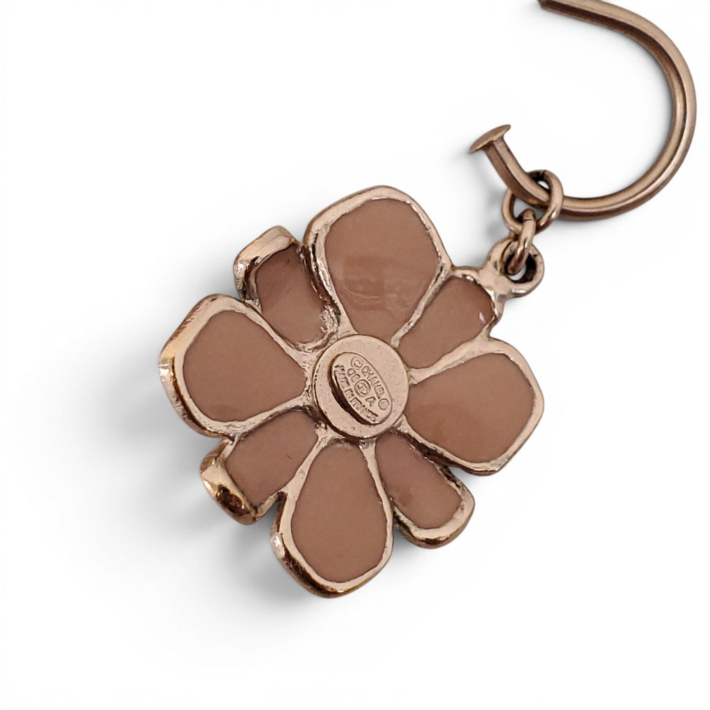 CHANEL NUDE ENAMEL FLORAL LOGO DROP EARRINGS
