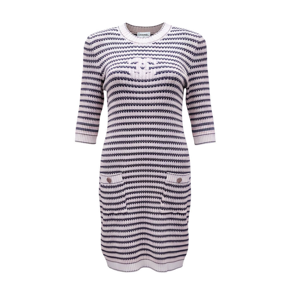 CHANEL PINK AND BLUE CC KNIT DRESS - SIZE 42
