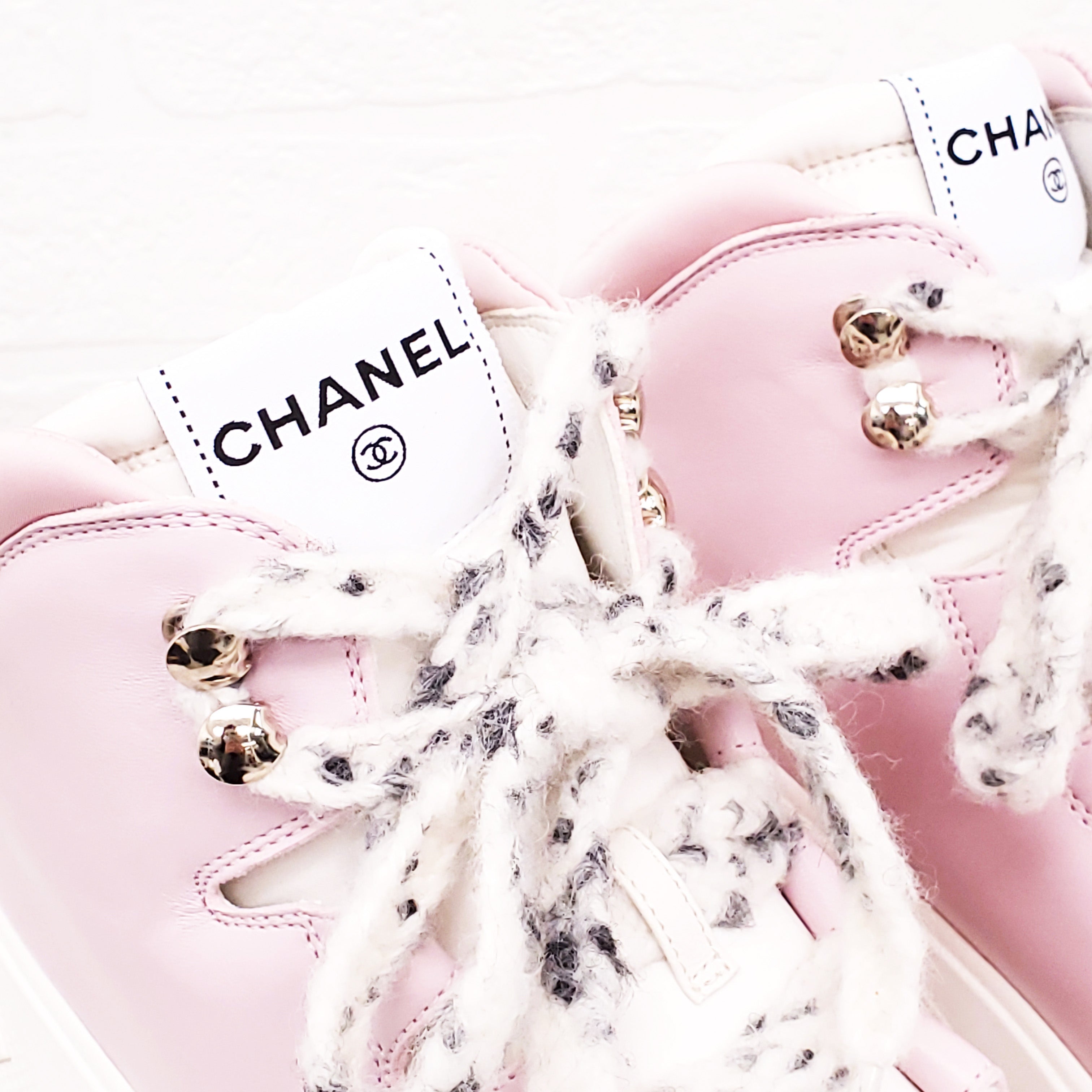 CHANEL PINK LEATHER LOGO BOOTS - SIZE 38.5