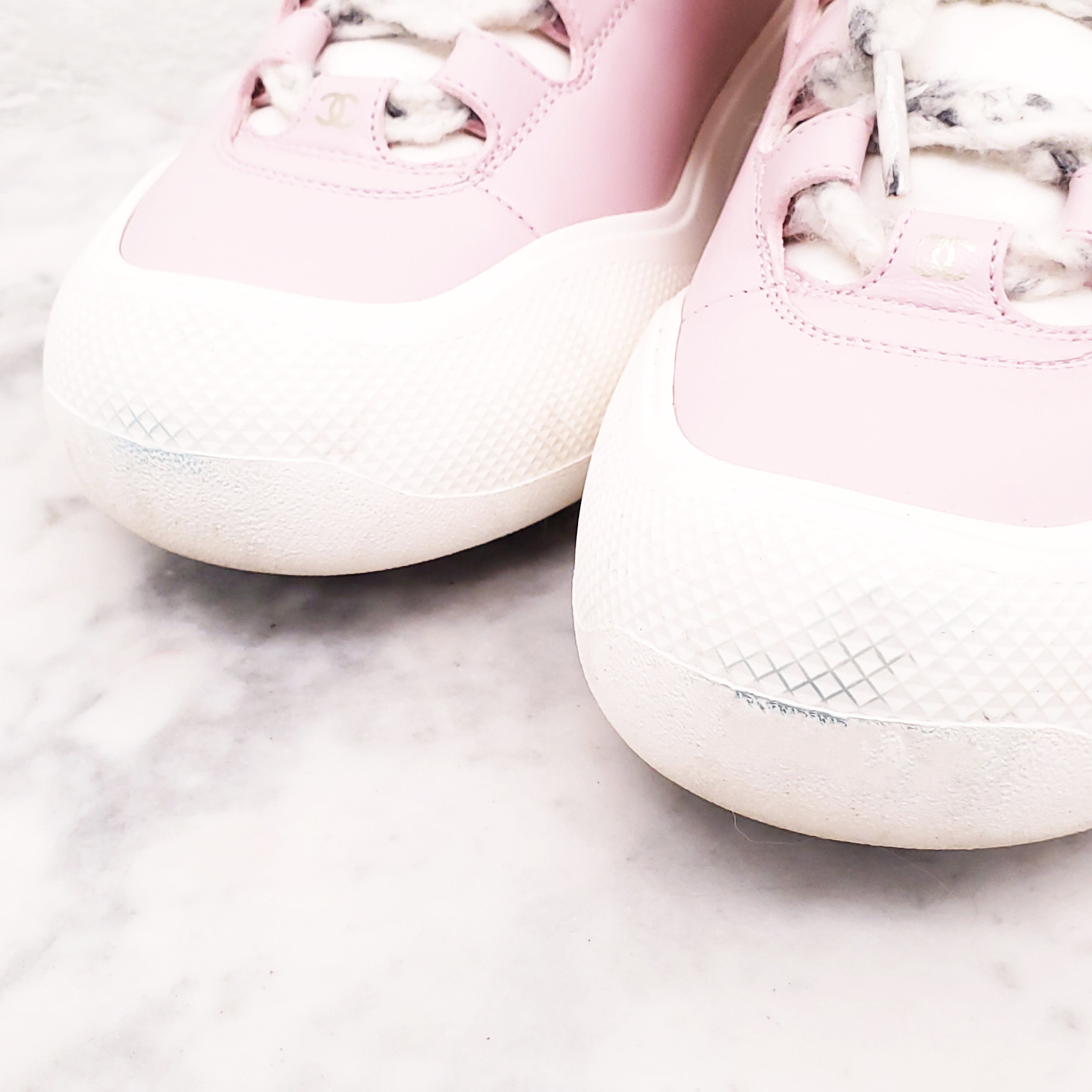 CHANEL PINK LEATHER LOGO BOOTS - SIZE 38.5