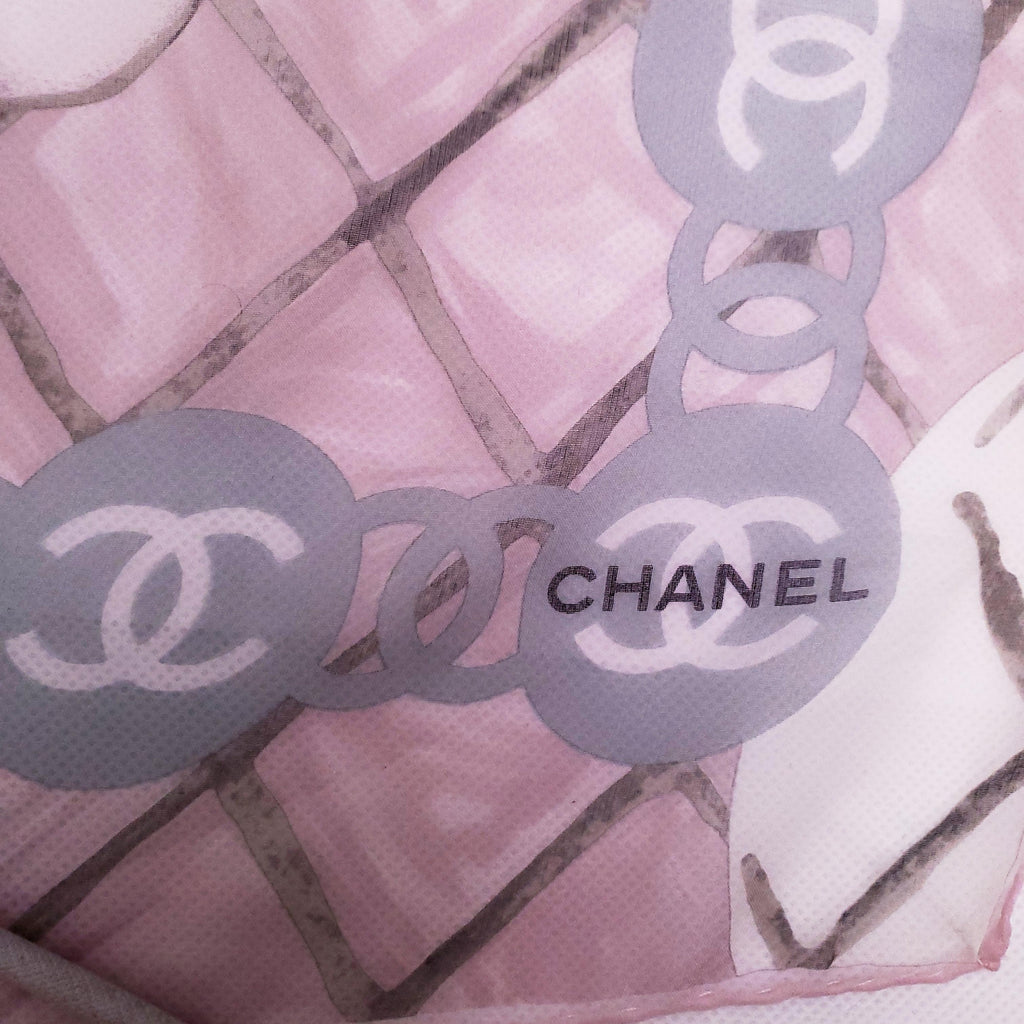 CHANEL PINK SHEER CAMÉLIA LOGO SCARF