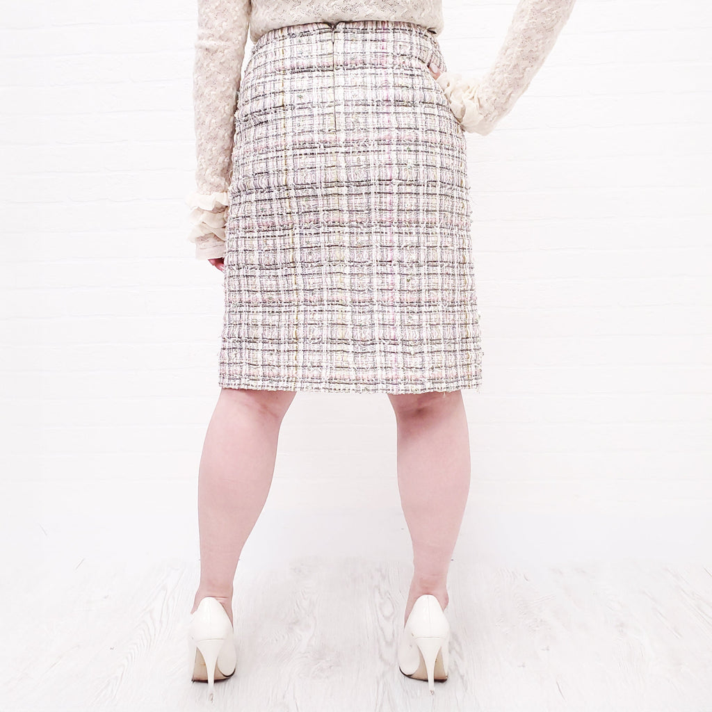 CHANEL PINK TWEED SPARKLE SKIRT - SIZE 38