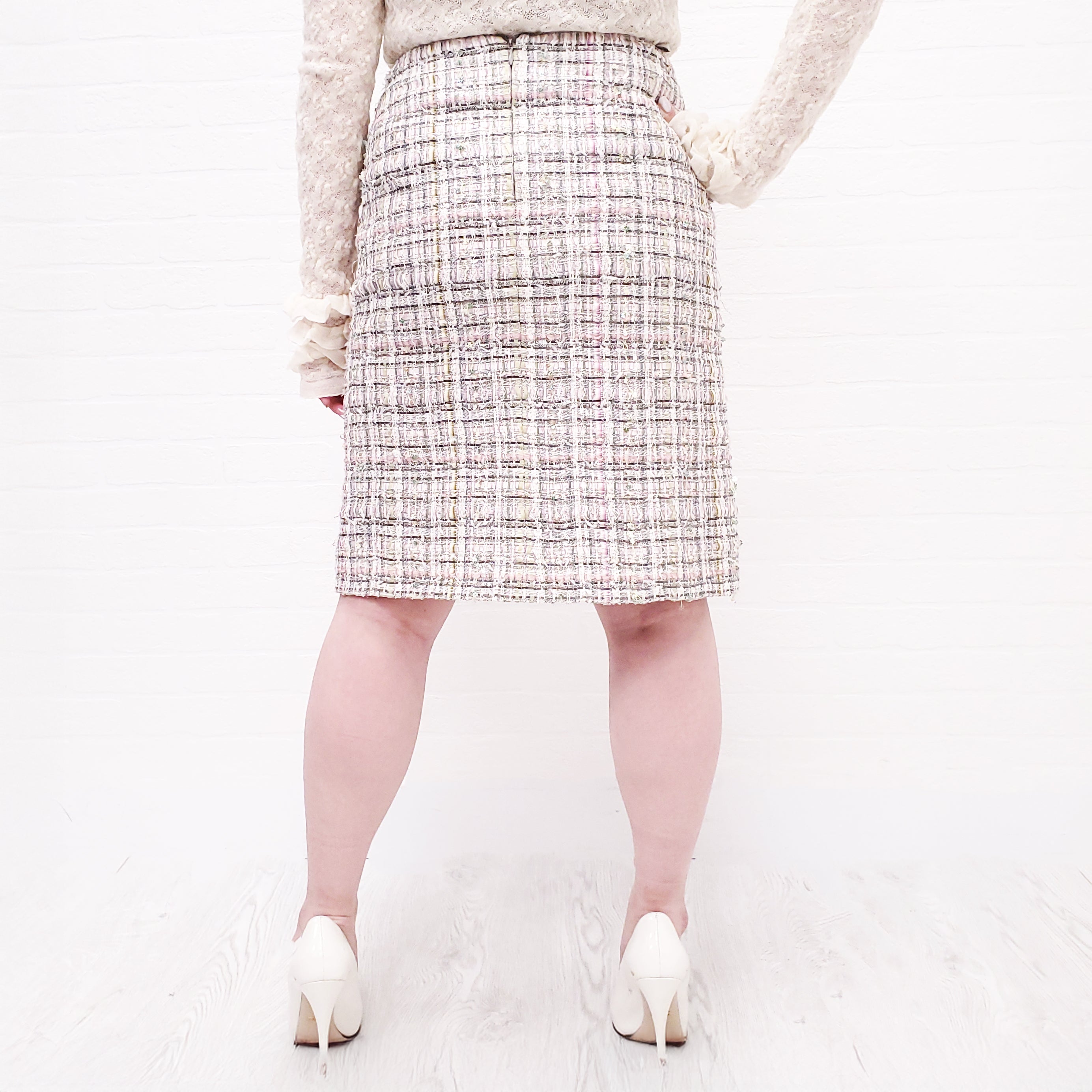 CHANEL PINK TWEED SPARKLE SKIRT - SIZE 38