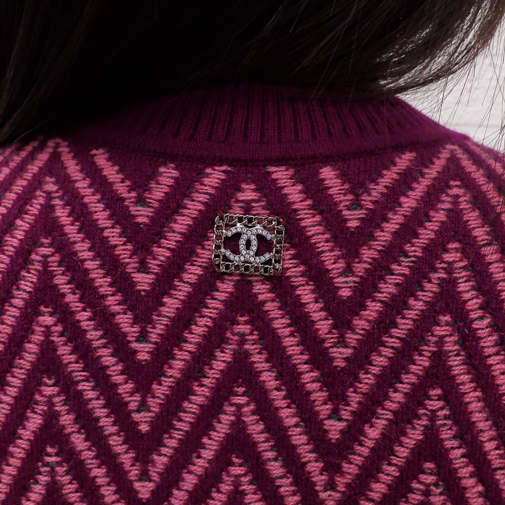 CHANEL PURPLE CHEVRON LOGO SWEATER DRESS - SIZE 36
