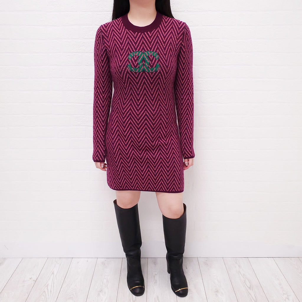 CHANEL PURPLE CHEVRON LOGO SWEATER DRESS - SIZE 36