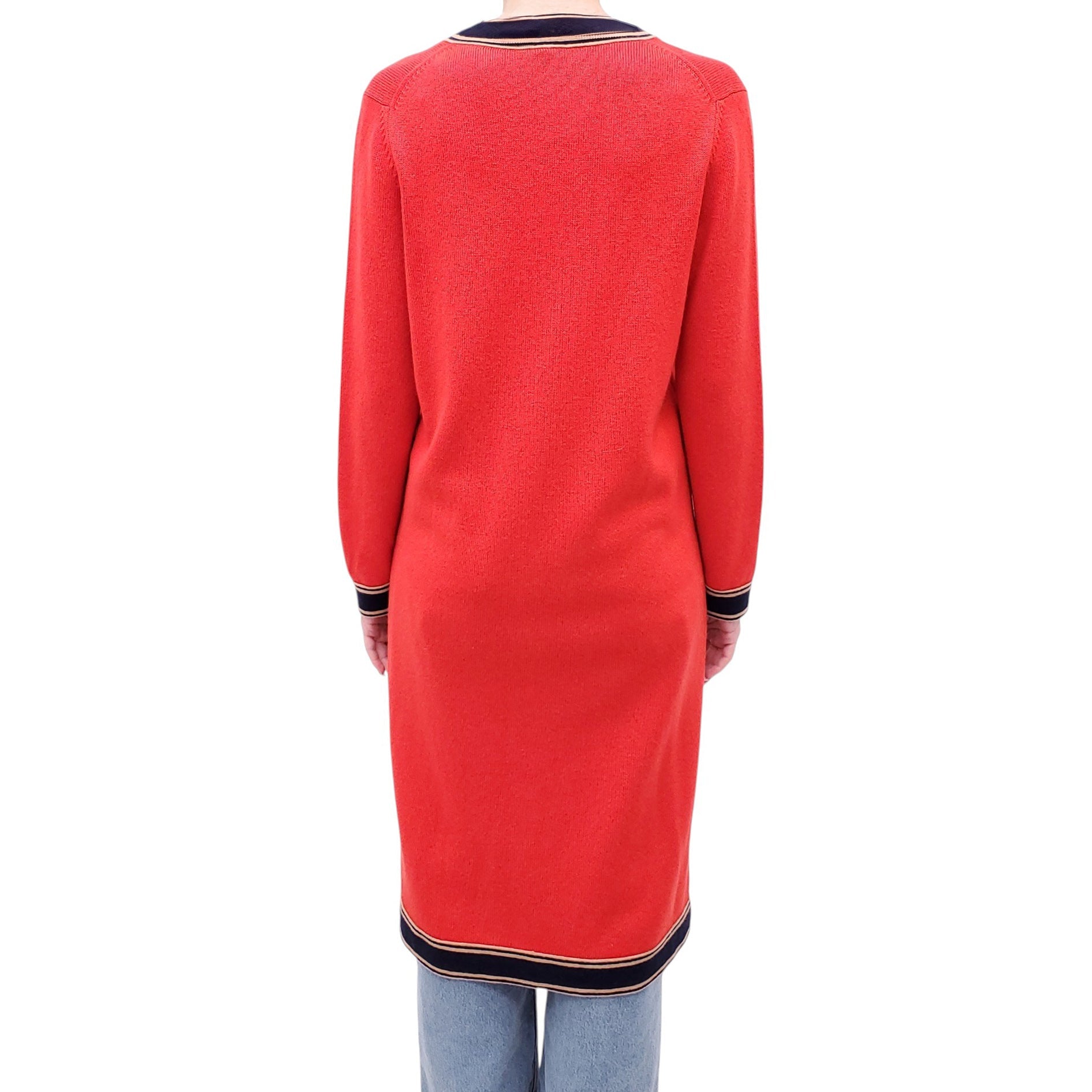 CHANEL RED CASHMERE LONG CARDIGAN WITH LOGO BUTTONS - SIZE 38