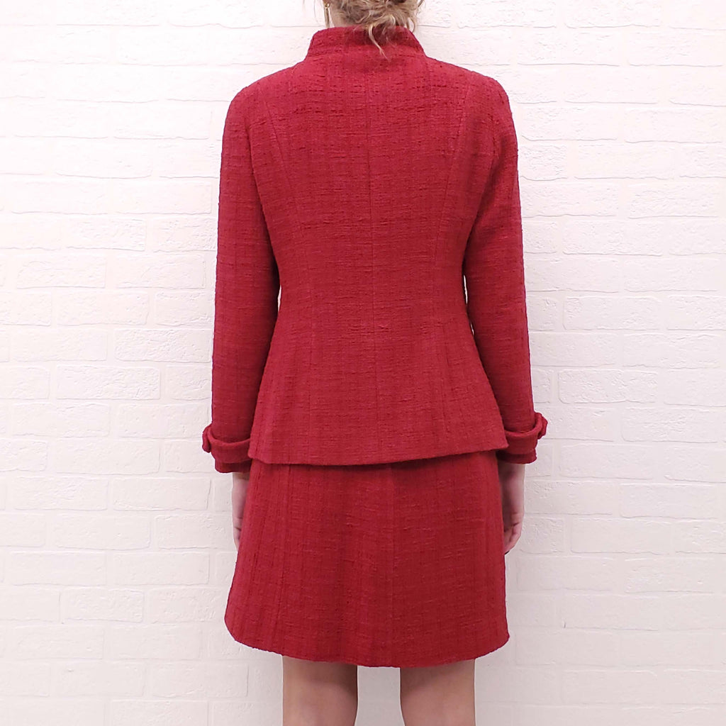 CHANEL RED TWEED SUIT WITH CRYSTAL BUTTONS - SIZE 42