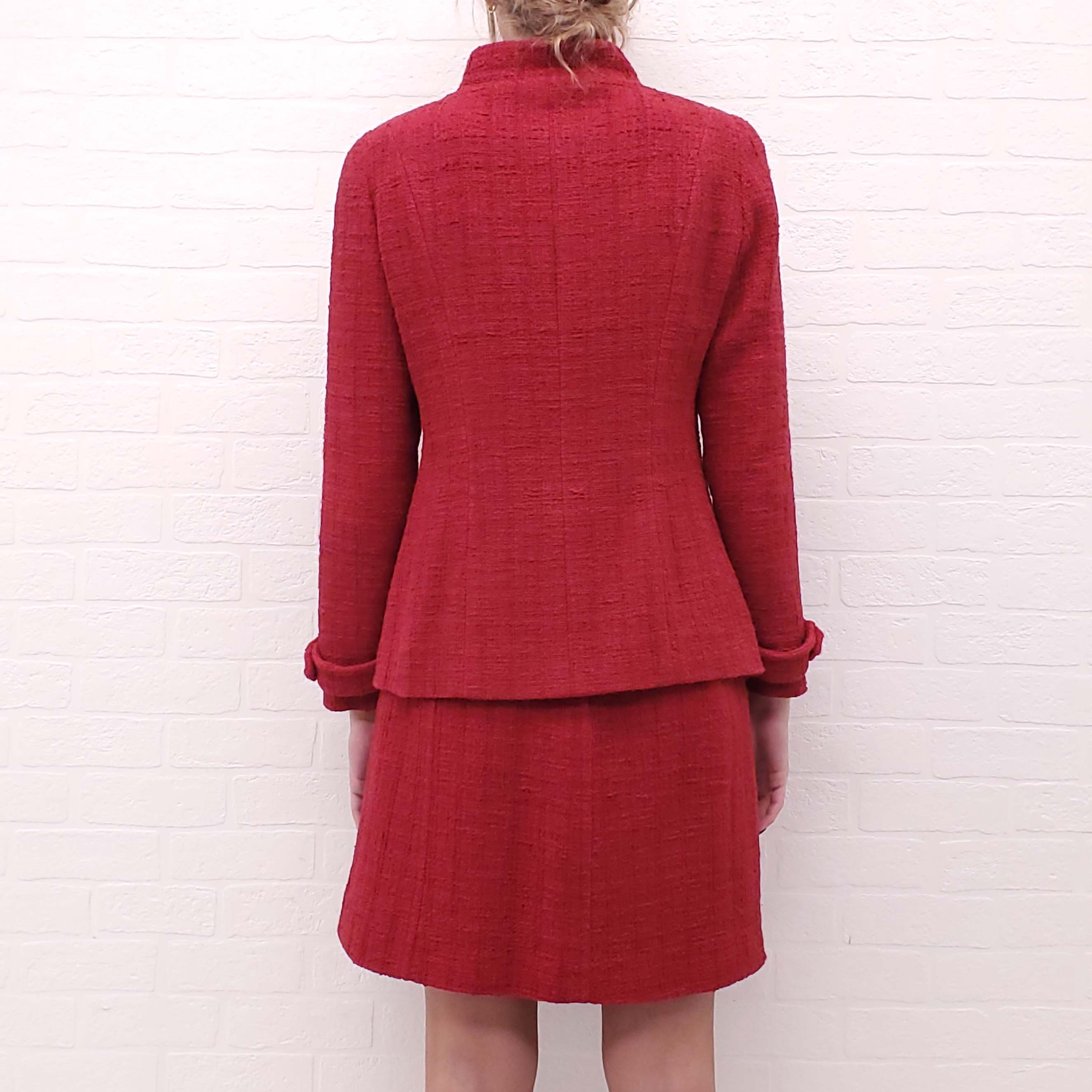 CHANEL RED TWEED SUIT WITH CRYSTAL BUTTONS - SIZE 42