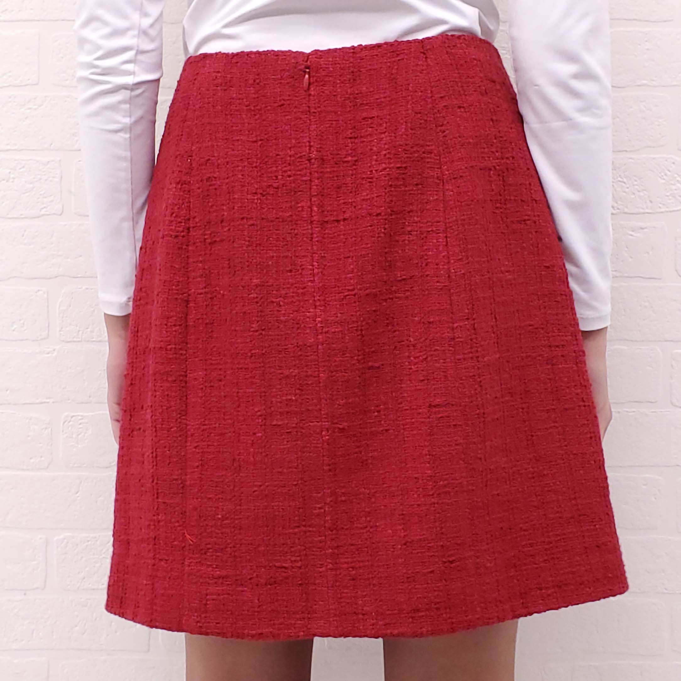 CHANEL RED TWEED SUIT WITH CRYSTAL BUTTONS - SIZE 42