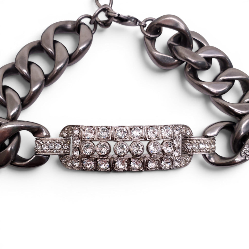 CHANEL SILVER CHAIN AND CRYSTAL CHOKER NECKLACE
