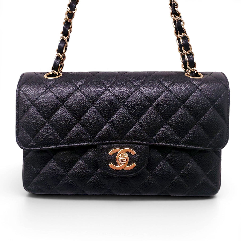 CHANEL SMALL BLACK CAVIAR LEATHER FLAP BAG