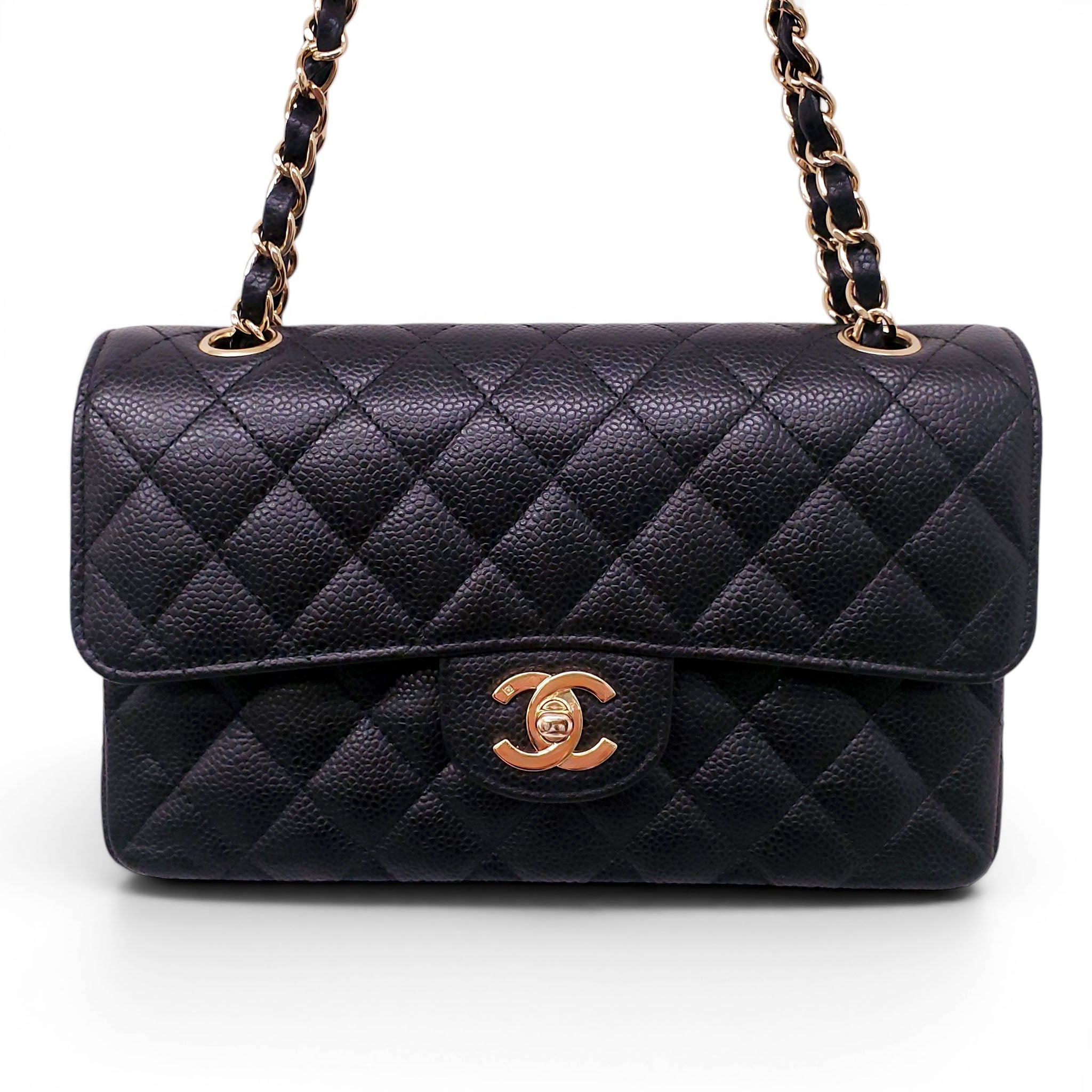 CHANEL SMALL BLACK CAVIAR LEATHER FLAP BAG