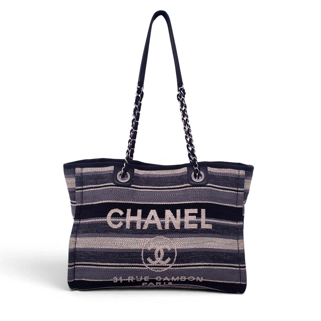 CHANEL SMALL STRIPED PARIS-HAMBURG DEAUVILLE TOTE BAG