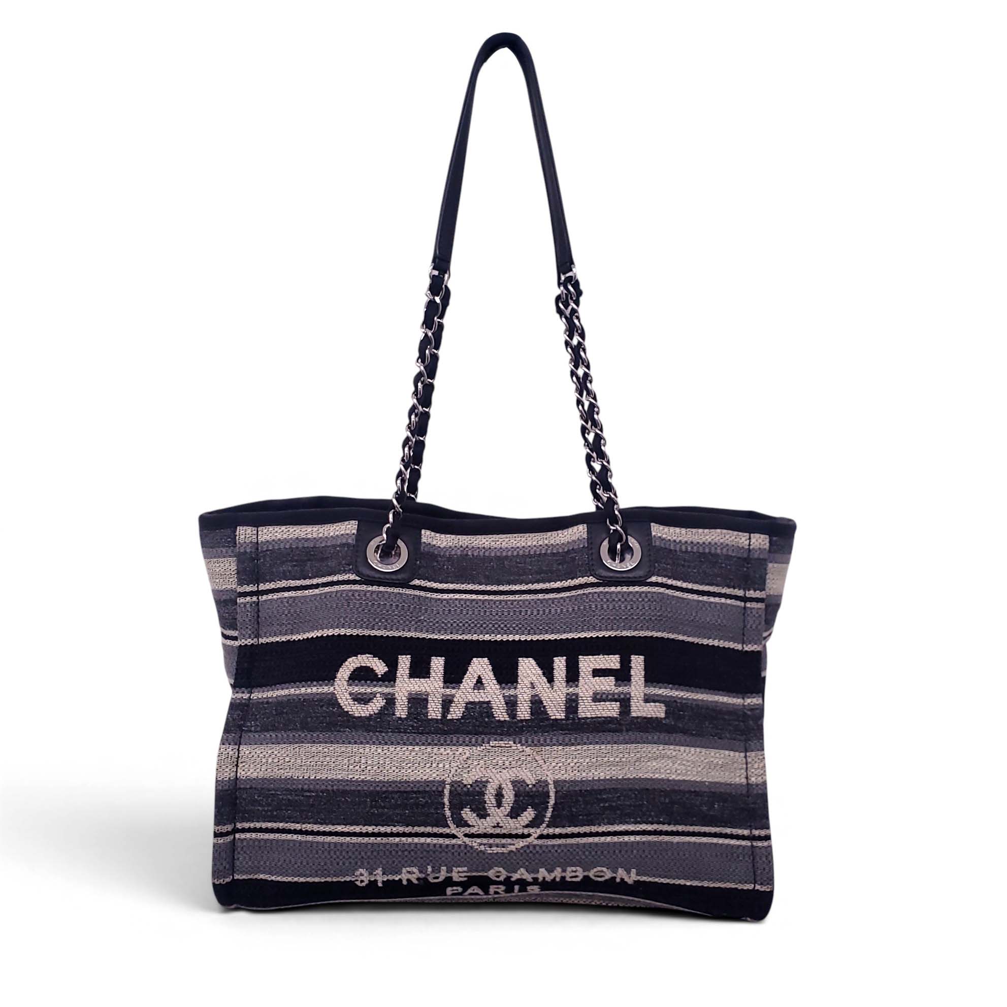 CHANEL SMALL STRIPED PARIS-HAMBURG DEAUVILLE TOTE BAG