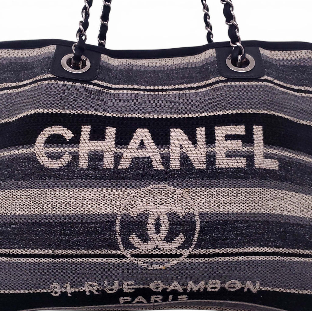 CHANEL SMALL STRIPED PARIS-HAMBURG DEAUVILLE TOTE BAG