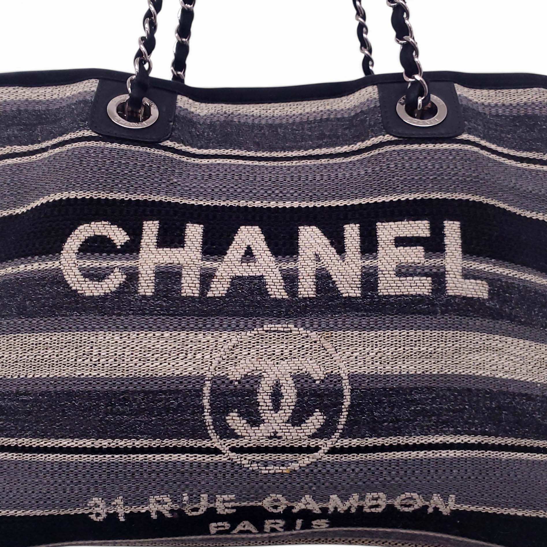 CHANEL SMALL STRIPED PARIS-HAMBURG DEAUVILLE TOTE BAG