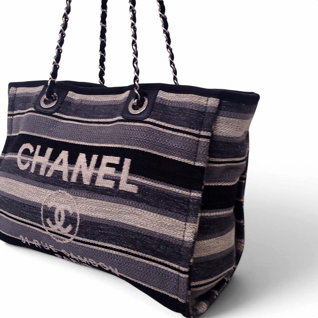 CHANEL SMALL STRIPED PARIS-HAMBURG DEAUVILLE TOTE BAG