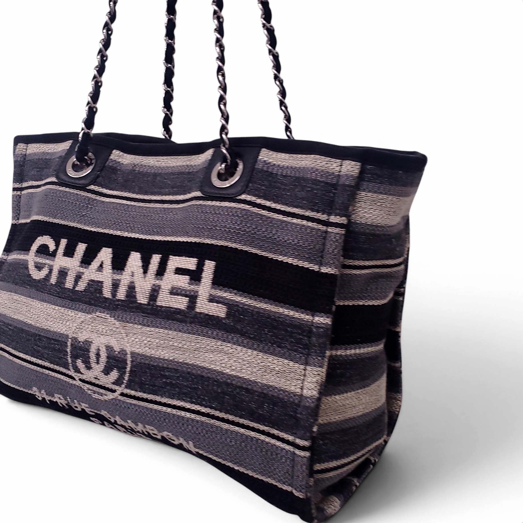 CHANEL SMALL STRIPED PARIS-HAMBURG DEAUVILLE TOTE BAG