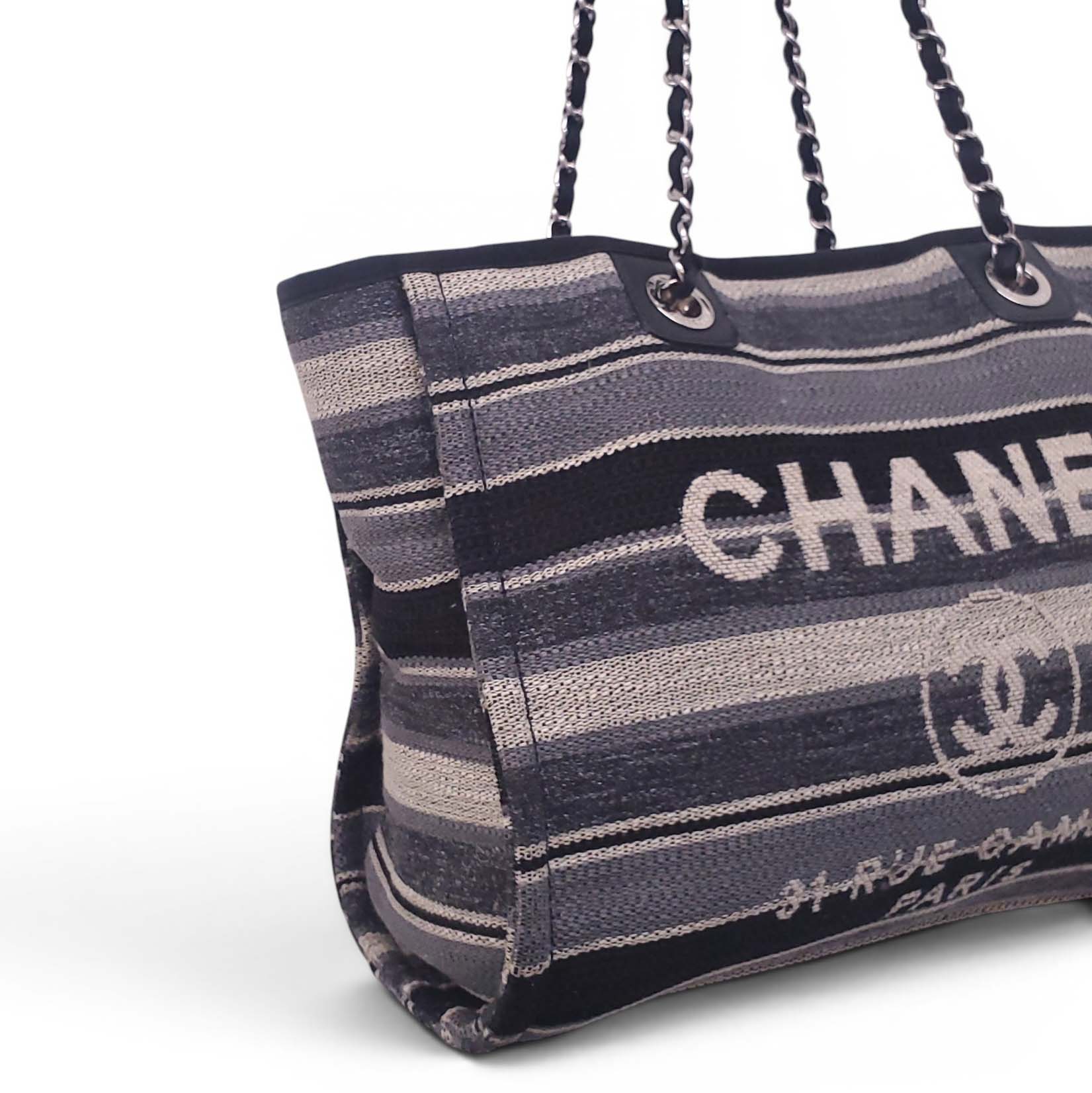 CHANEL SMALL STRIPED PARIS-HAMBURG DEAUVILLE TOTE BAG