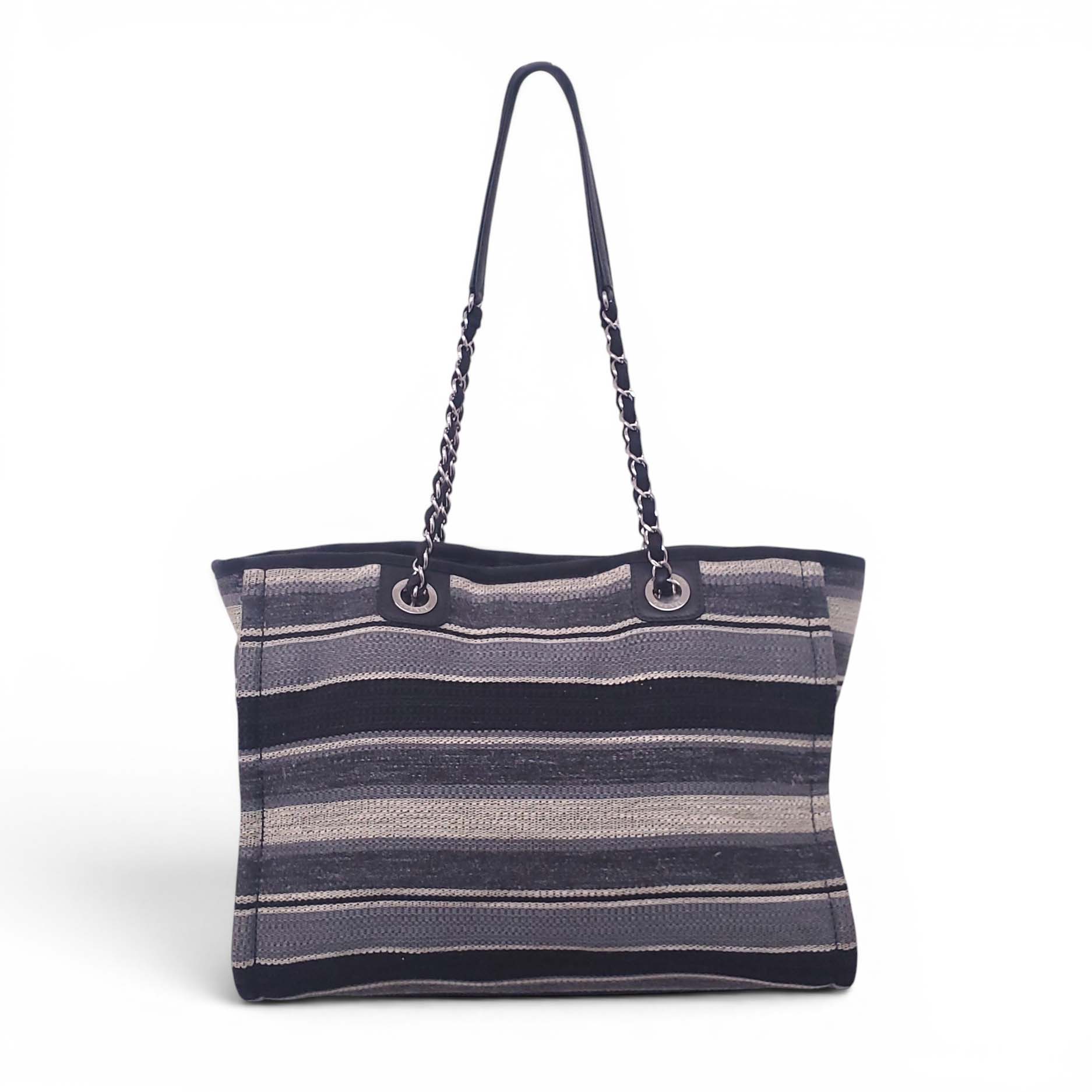 CHANEL SMALL STRIPED PARIS-HAMBURG DEAUVILLE TOTE BAG