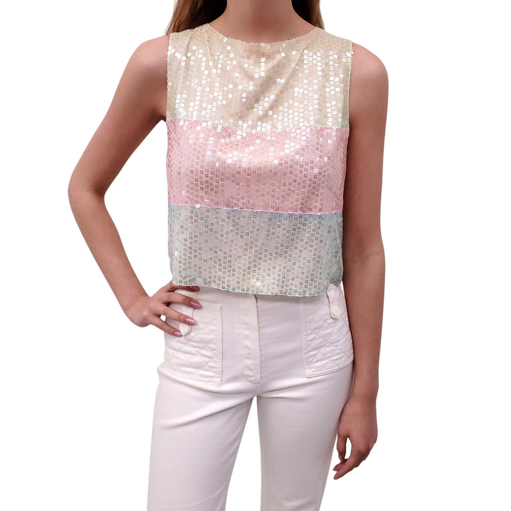 CHANEL TRI-COLOUR SEQUIN TOP AND CARDIGAN - SIZE 38