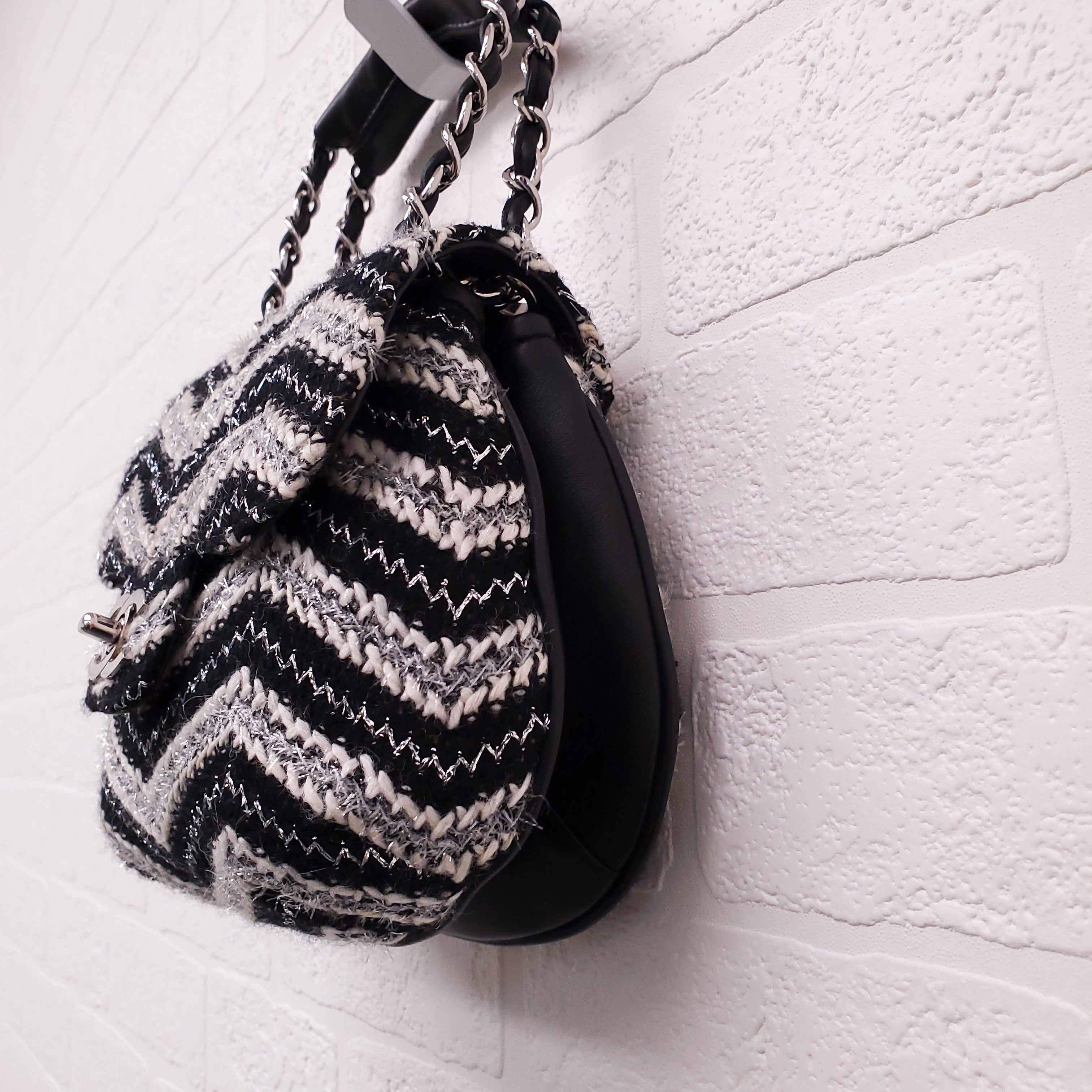 CHANEL TWEED CHEVRON TOP HANDLE FLAP BAG