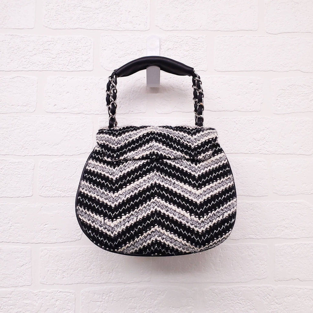 CHANEL TWEED CHEVRON TOP HANDLE FLAP BAG