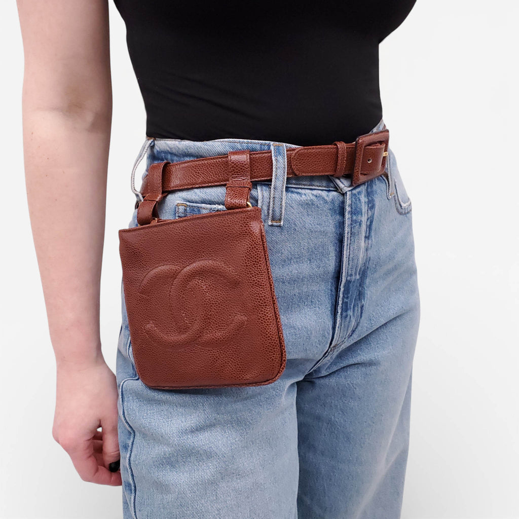 CHANEL VINTAGE BROWN CAVIAR LEATHER BELT BAG - SIZE 95