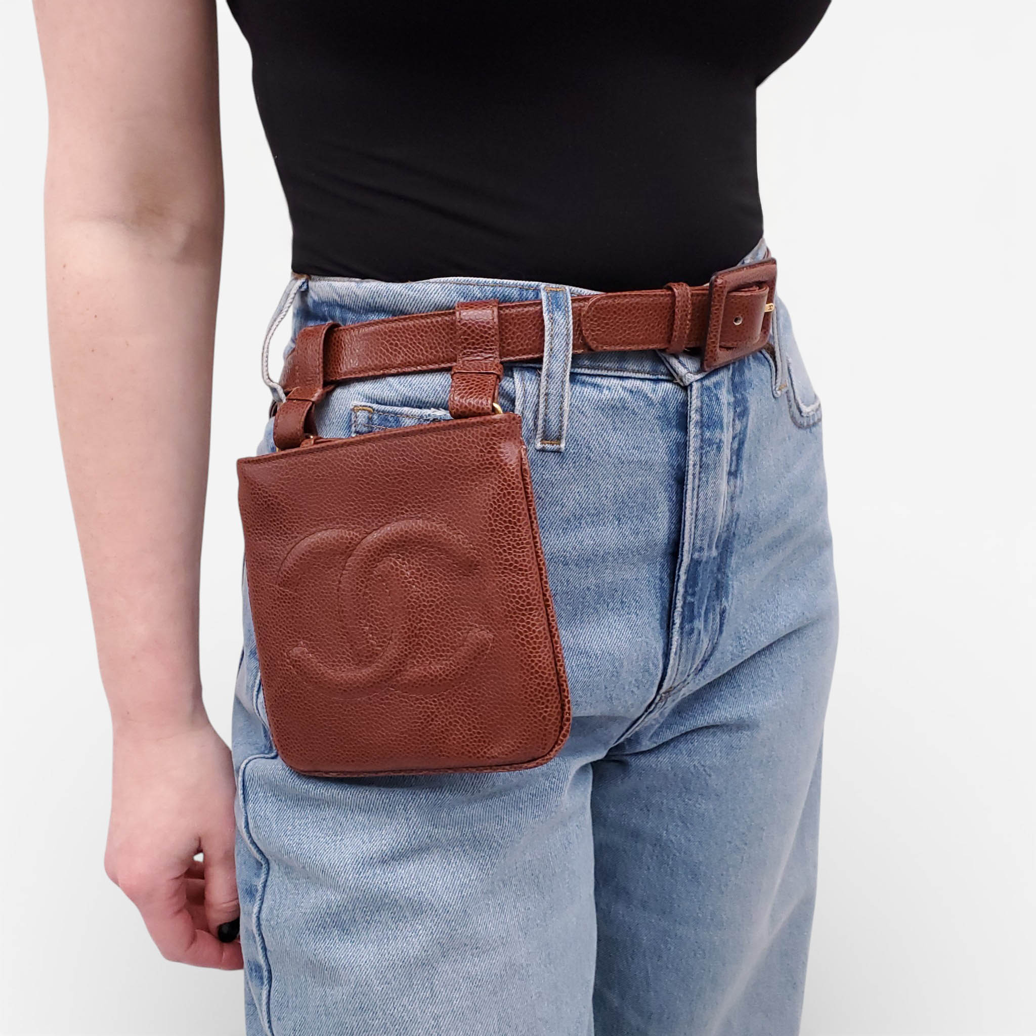 CHANEL VINTAGE BROWN CAVIAR LEATHER BELT BAG - SIZE 95