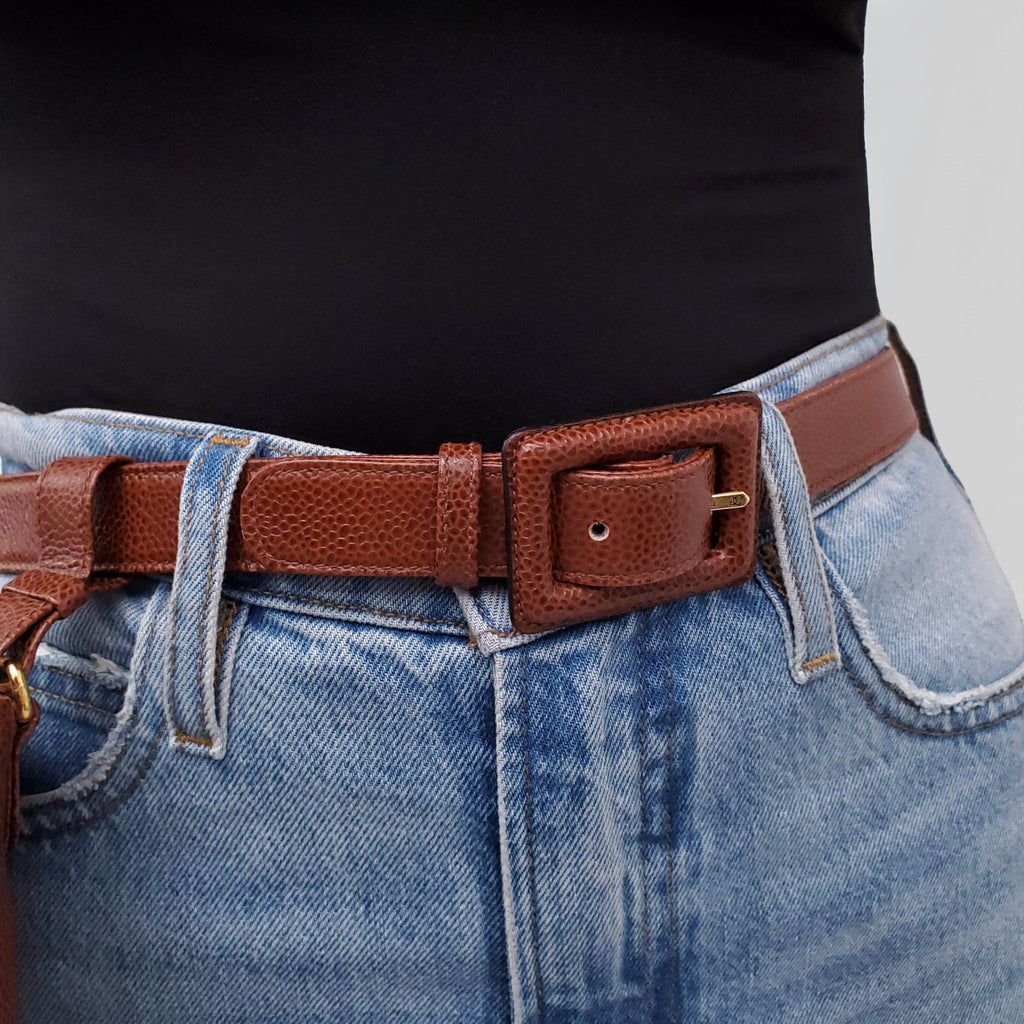 CHANEL VINTAGE BROWN CAVIAR LEATHER BELT BAG - SIZE 95