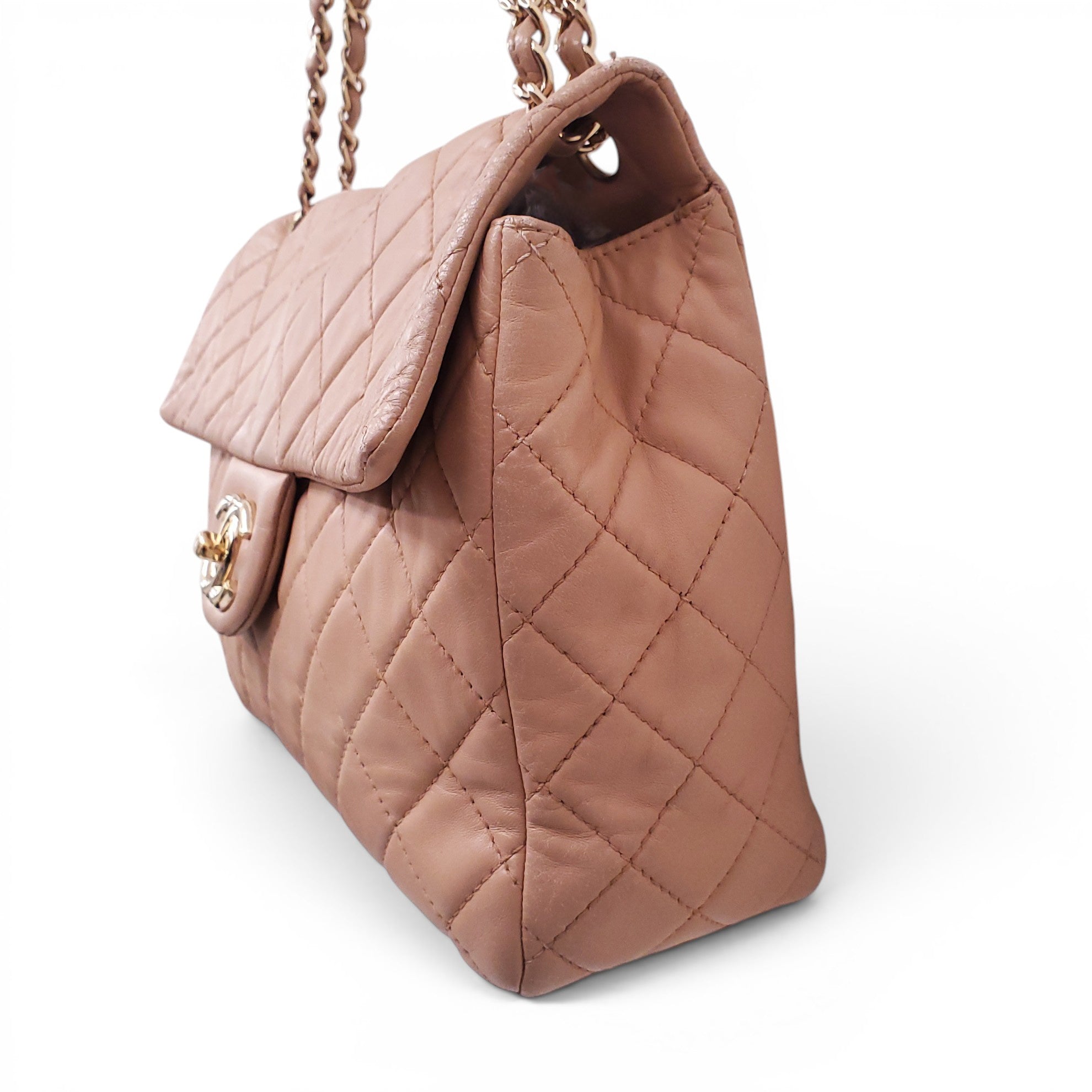 CHANEL VINTAGE MAXI NUDE SOFT LEATHER FLAP BAG