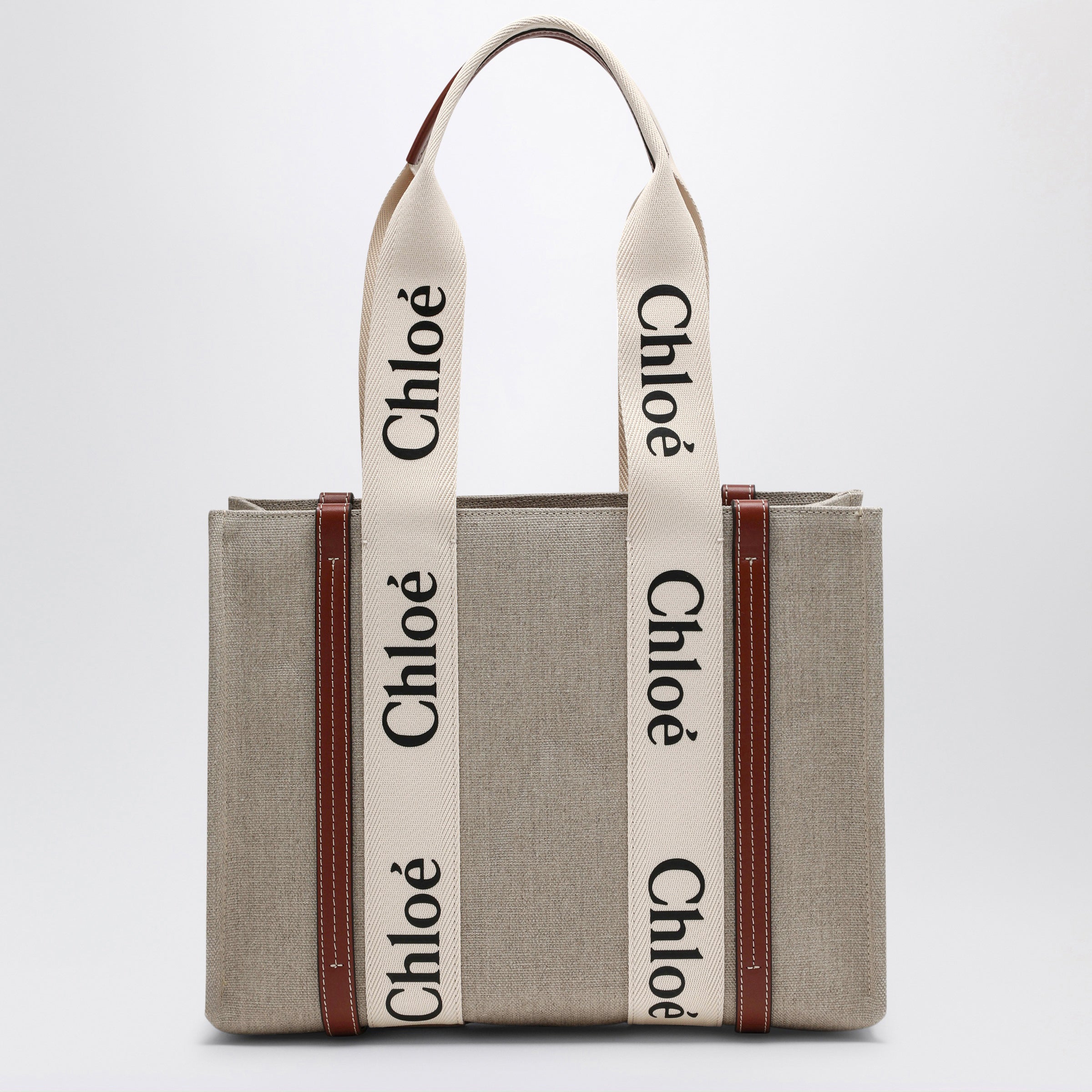Chloe Woody Medium Bag In Beige Canvas Women