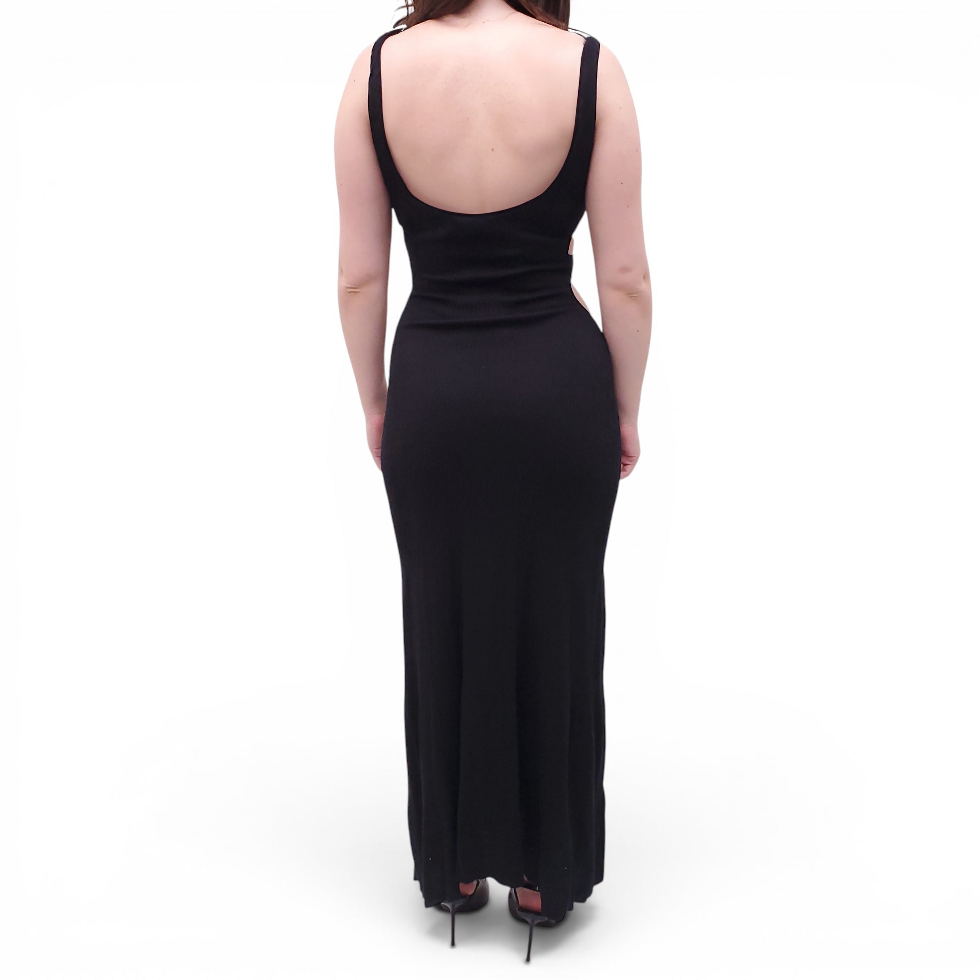 CHLOÉ BLACK CUTOUT SILK BLEND LONG DRESS - SIZE S