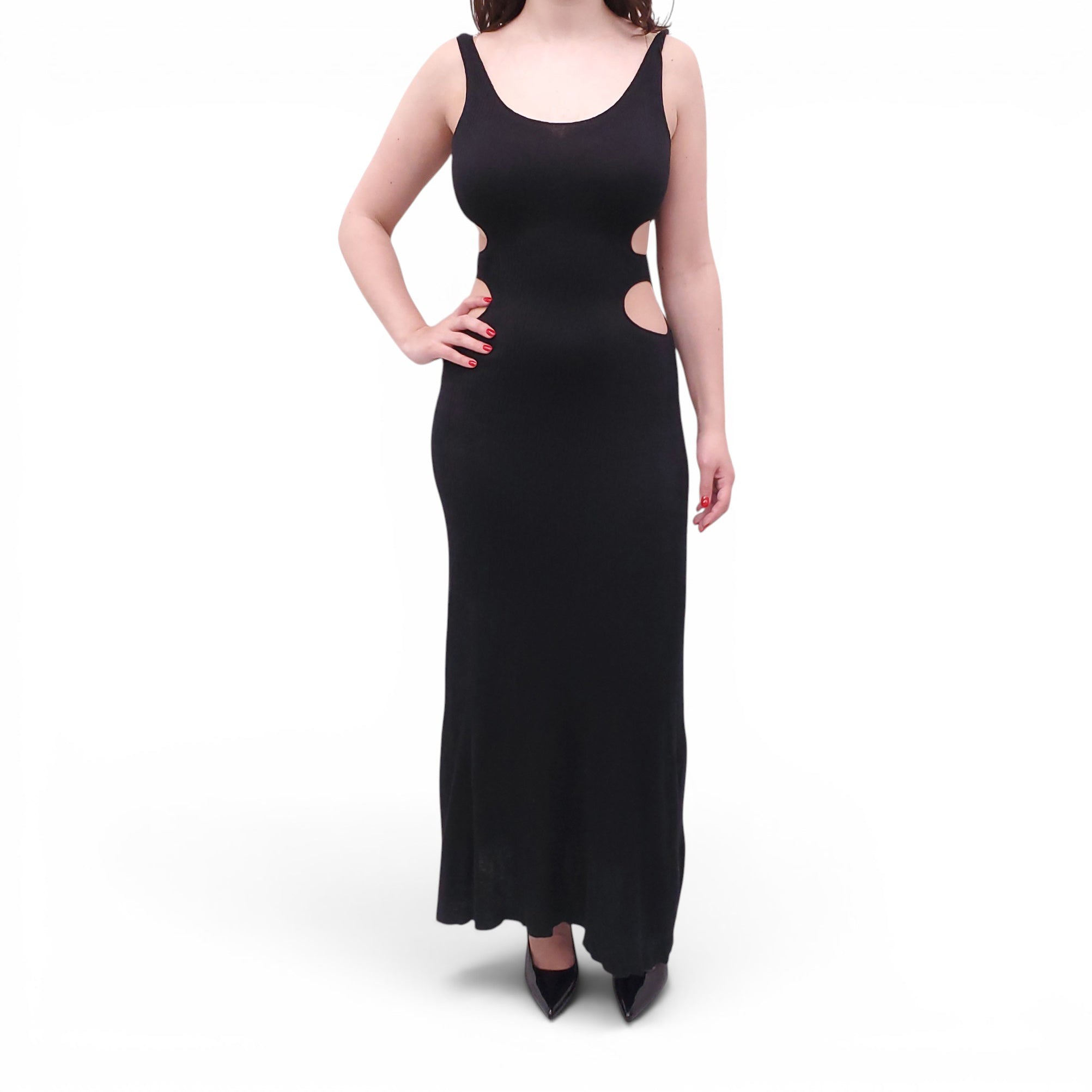 CHLOÉ BLACK CUTOUT SILK BLEND LONG DRESS - SIZE S