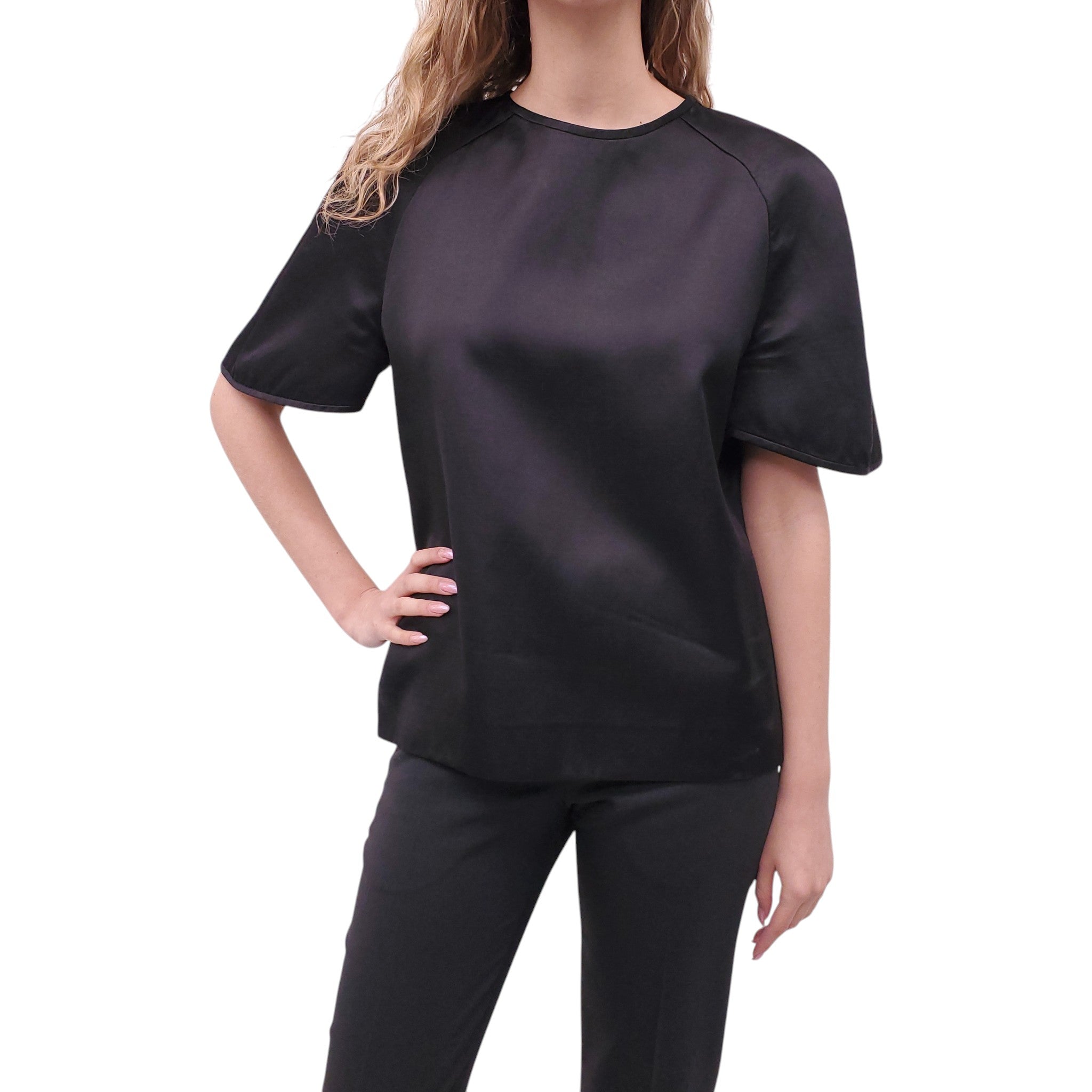 CHLOÉ BLACK SHORT SLEEVE BLOUSE - SIZE 42