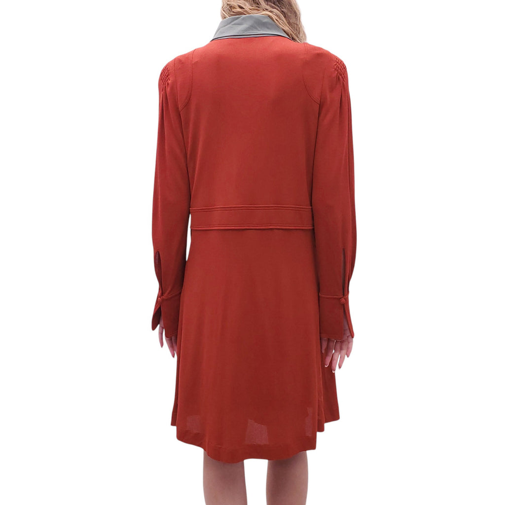 CHLOÉ BURNT ORANGE DRESS WITH SEAFOAM COLLAR AND TIE - SIZE 44