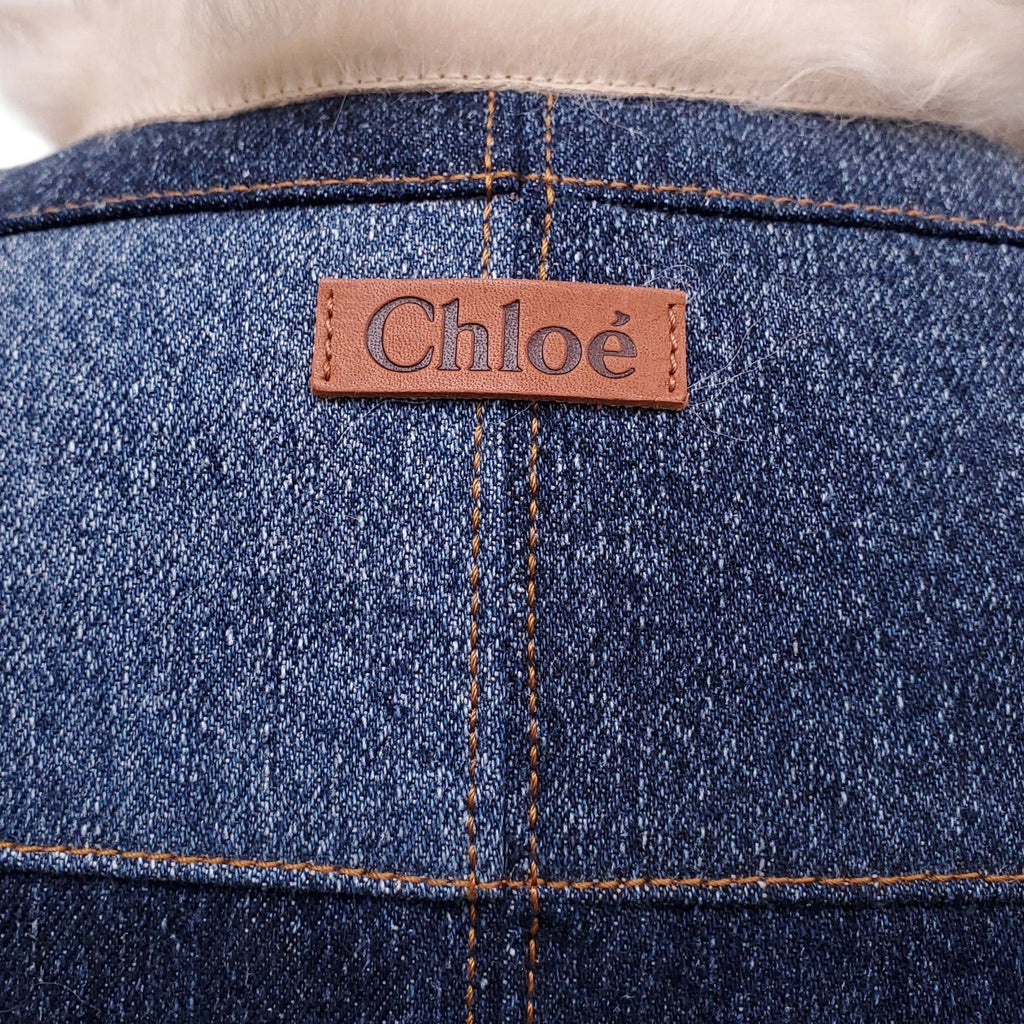 CHLOÉ DENIM PATCHWORK FUR VEST - SIZE 34