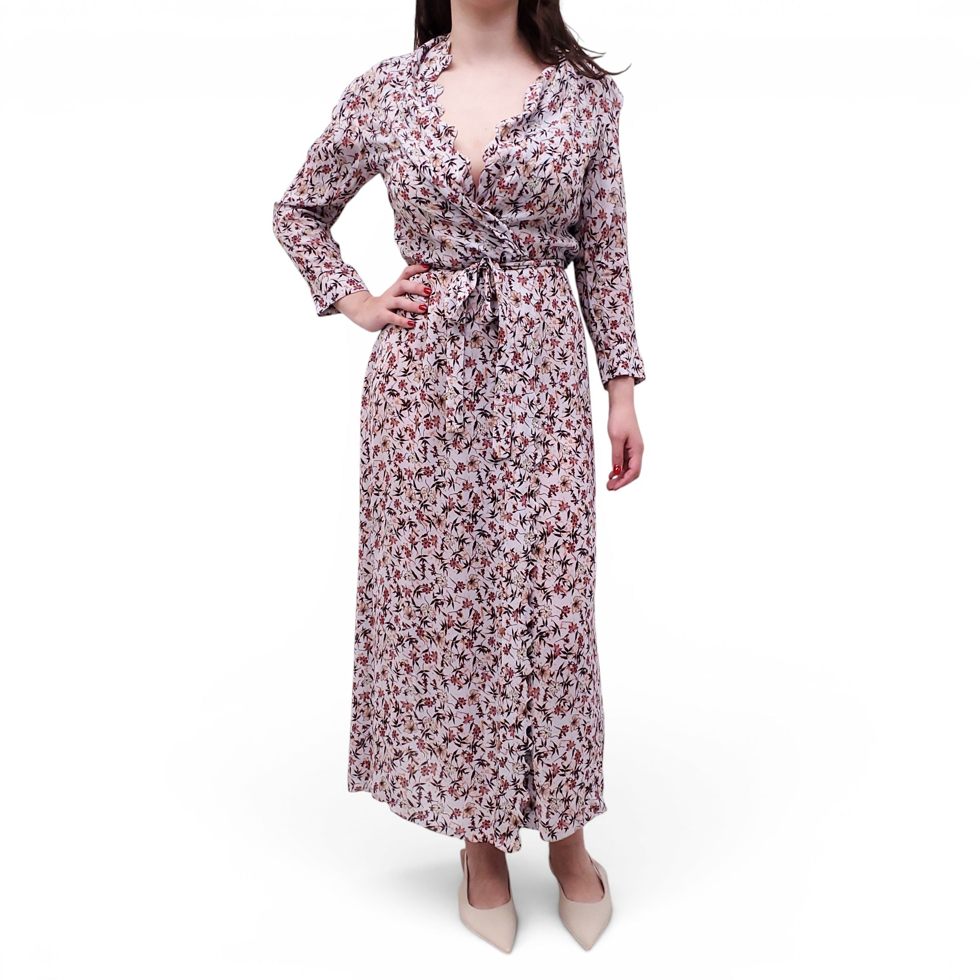 CHLOÉ GREY FLORAL MAXI DRESS - SIZE 34