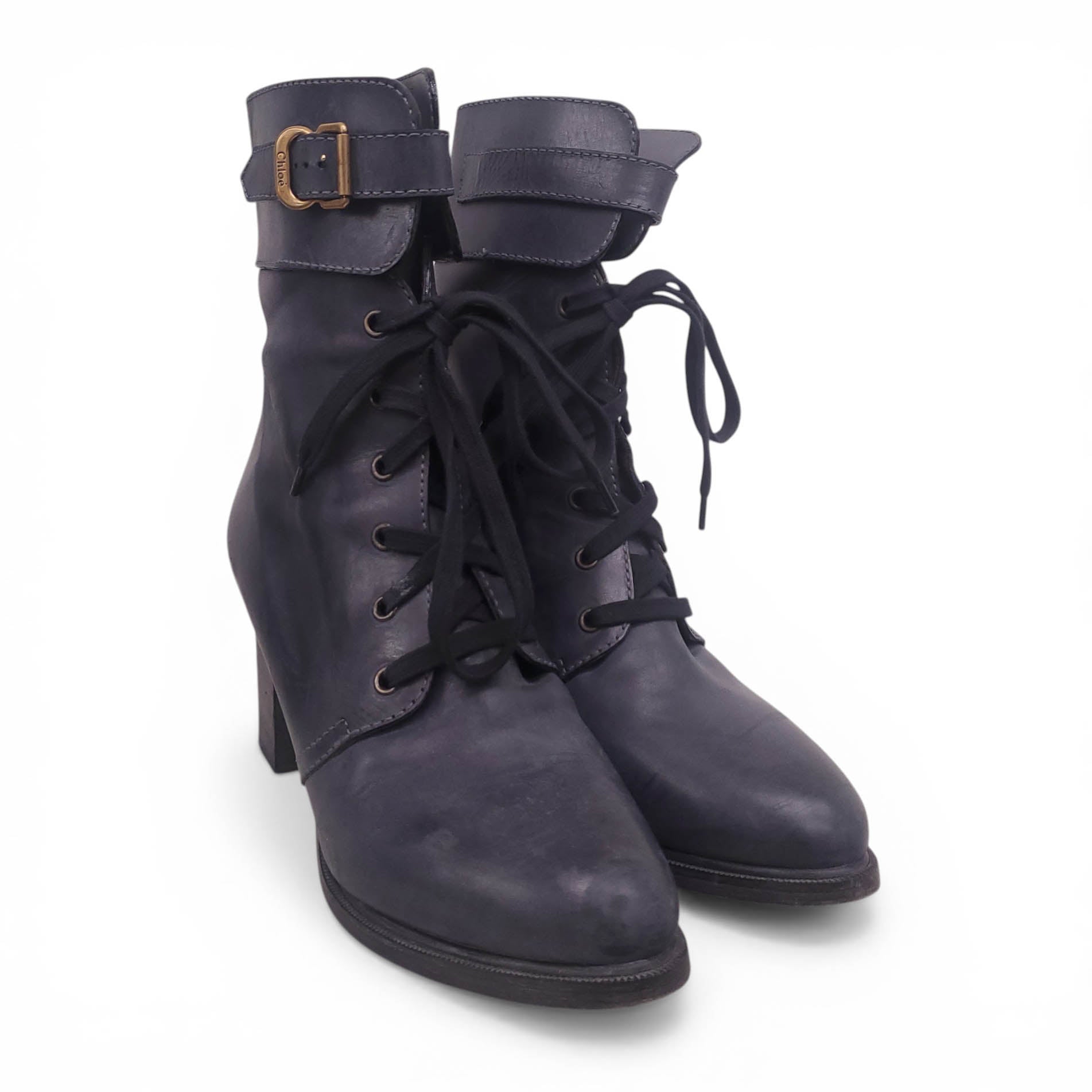 CHLOÉ GREY BOOTS WITH LOGO BUCKLE DETAIL - SIZE 40