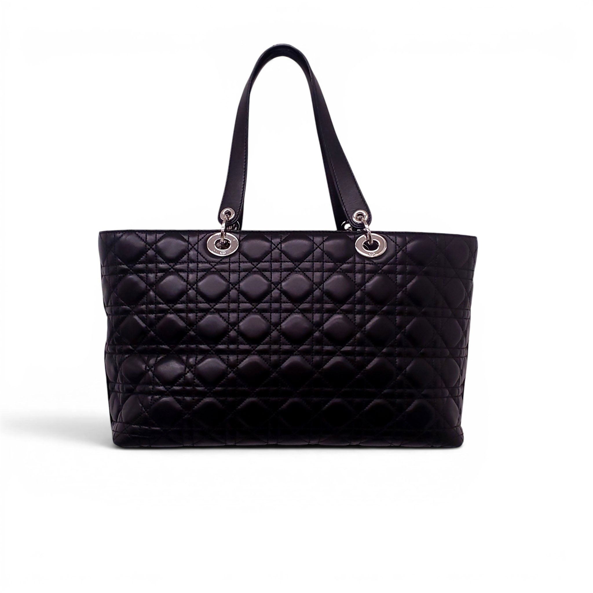 CHRISTIAN DIOR BLACK CANNAGE LADY DIOR TOTE BAG