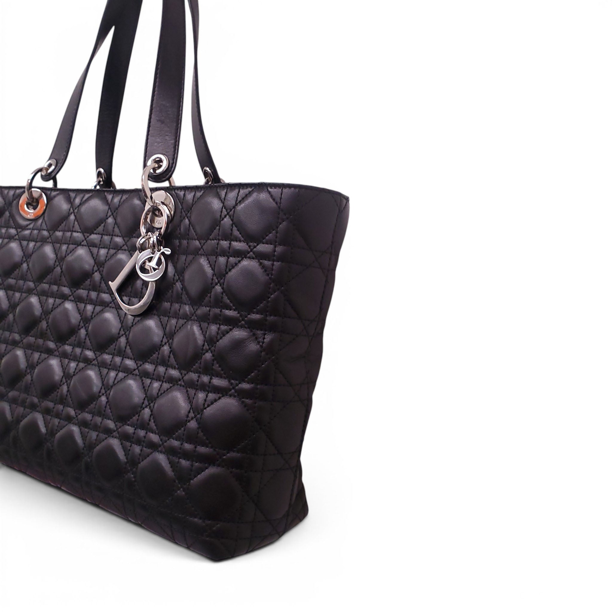 CHRISTIAN DIOR BLACK CANNAGE LADY DIOR TOTE BAG