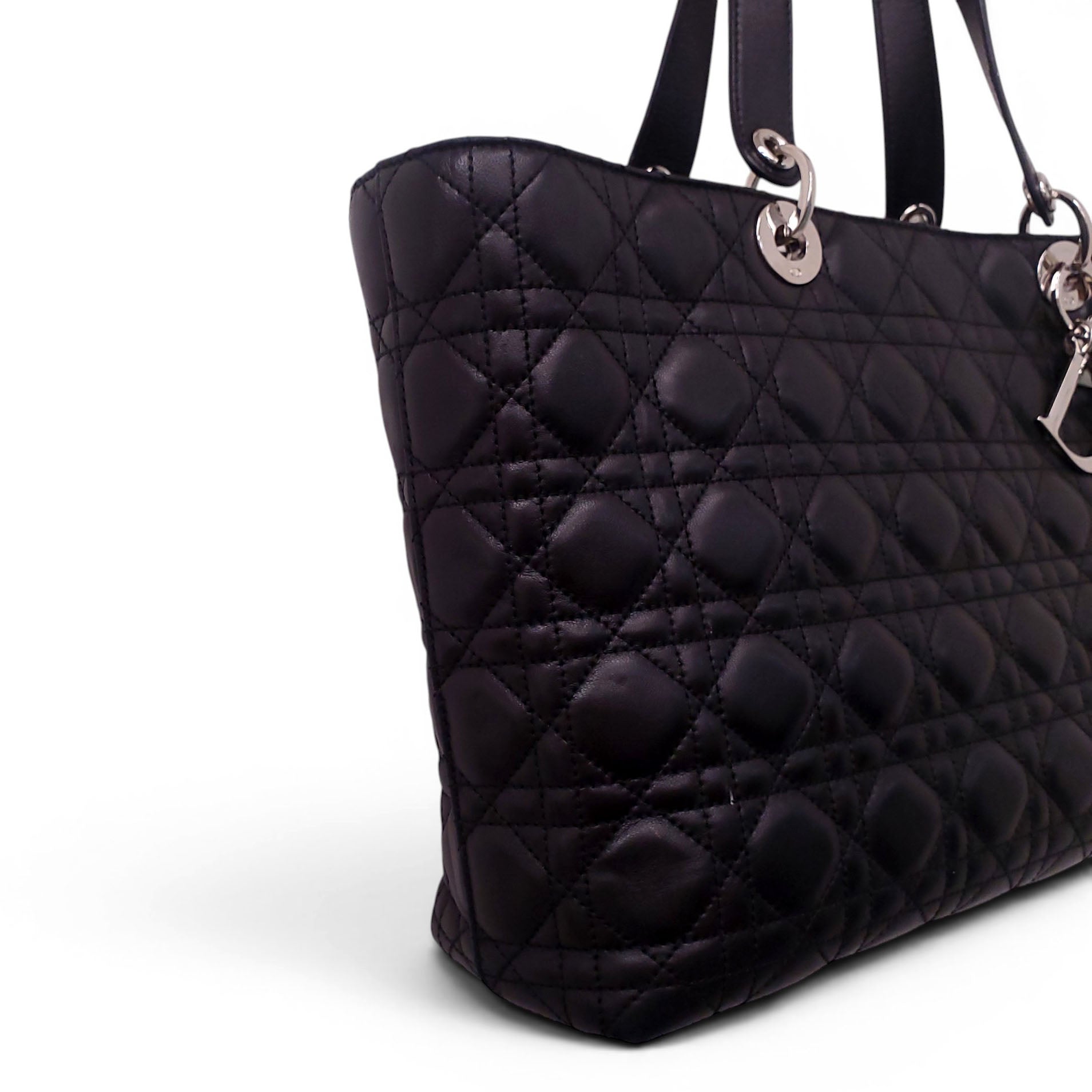 CHRISTIAN DIOR BLACK CANNAGE LADY DIOR TOTE BAG