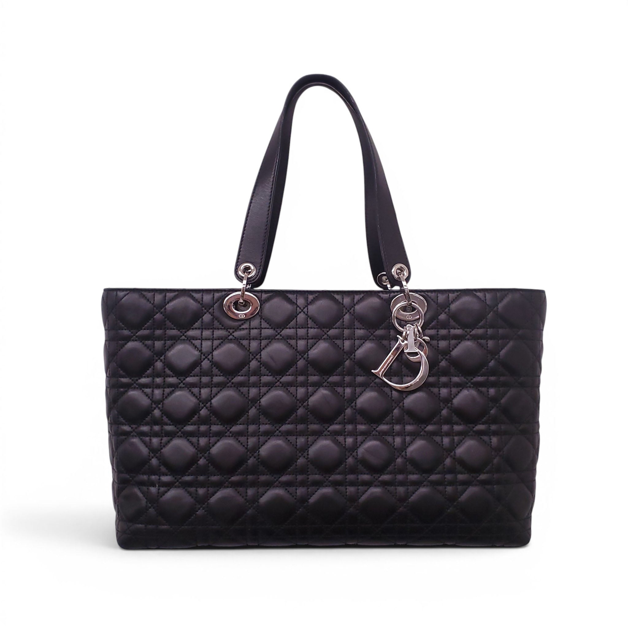 CHRISTIAN DIOR BLACK CANNAGE LADY DIOR TOTE BAG