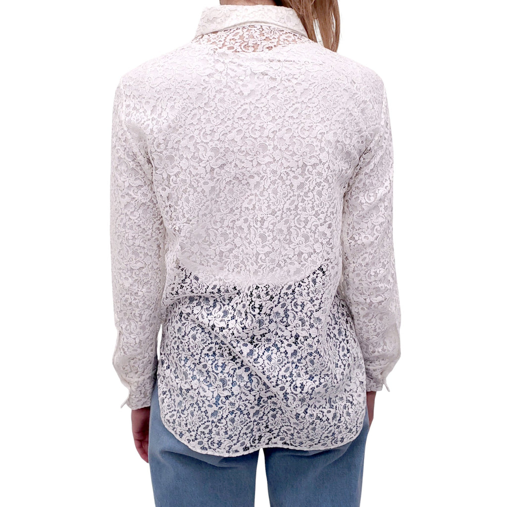 CHRISTIAN DIOR WHITE LACE BLOUSE WITH CD LOGO - SIZE S