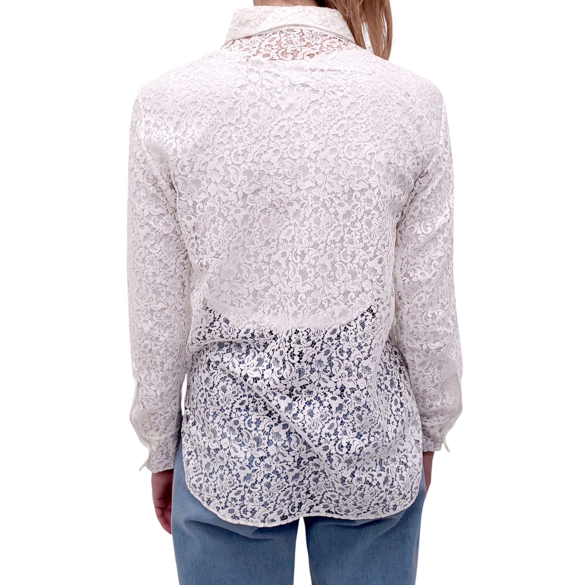 CHRISTIAN DIOR WHITE LACE BLOUSE WITH CD LOGO - SIZE S