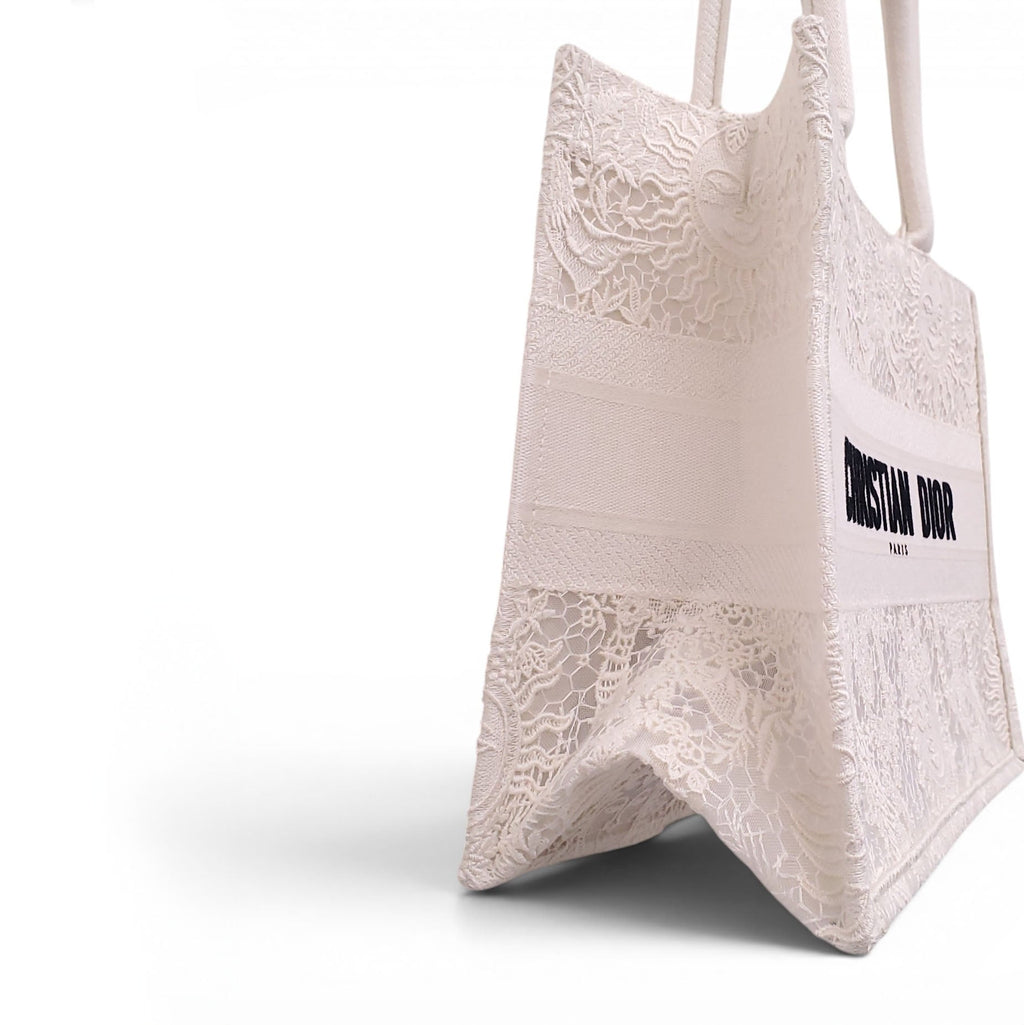 CHRISTIAN DIOR WHITE LACE BOOK TOTE BAG