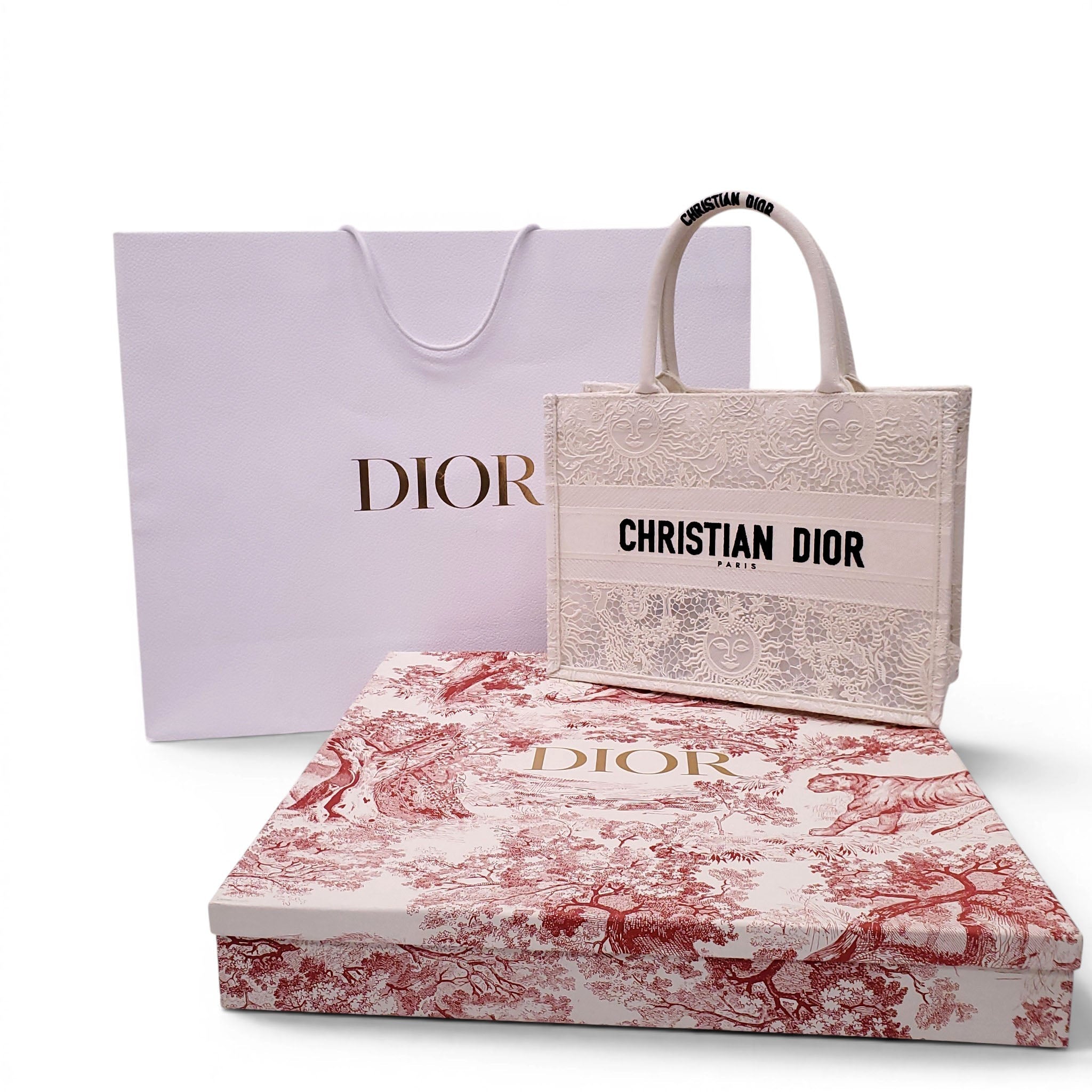 CHRISTIAN DIOR WHITE LACE BOOK TOTE BAG